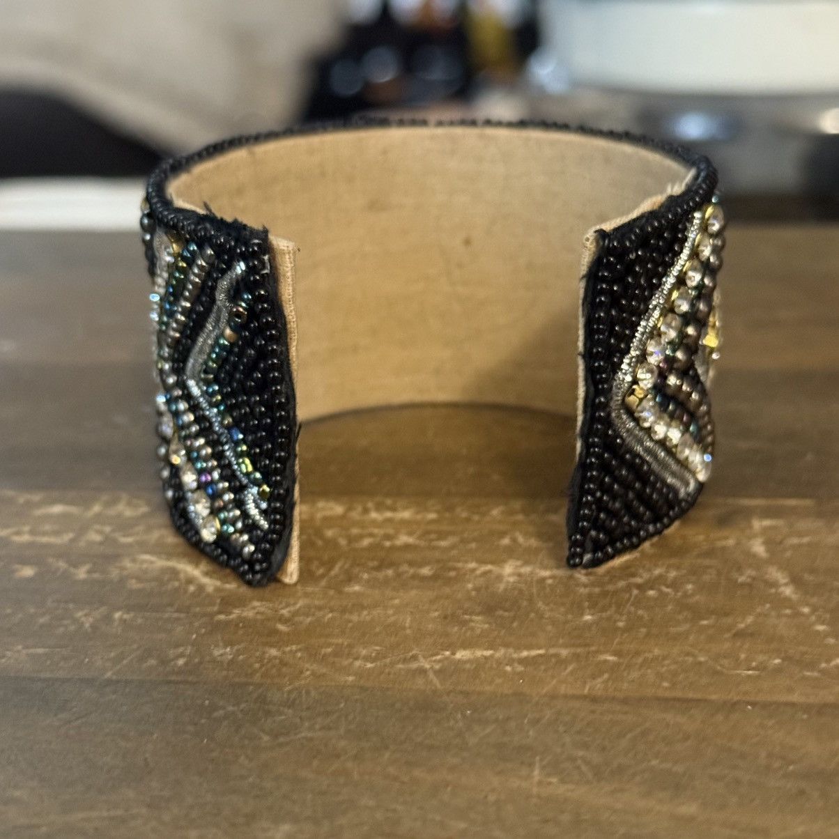 Other Handmade black and gold beaded rhinestone wide cuff bracelet Size ONE SIZE - 5 Thumbnail