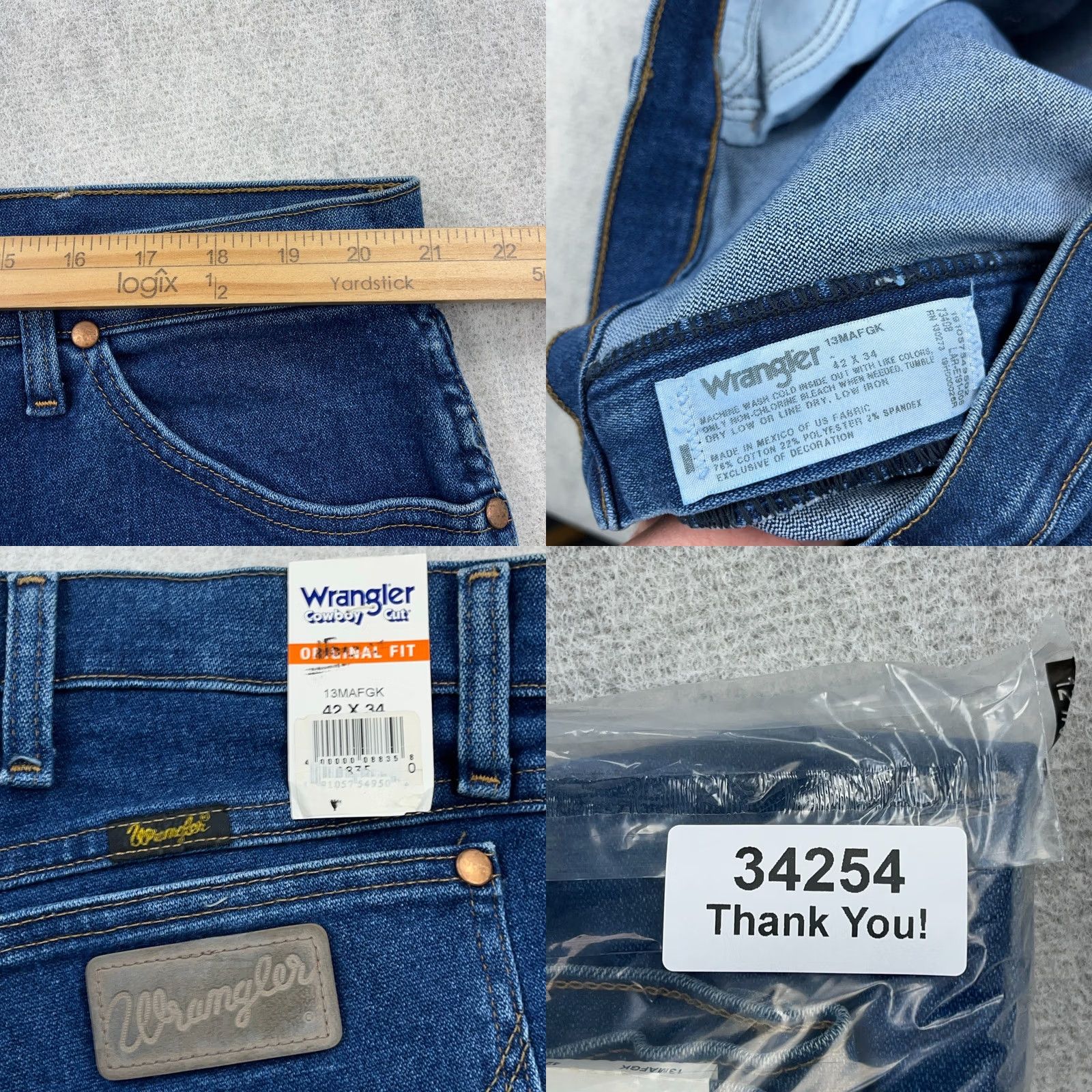 Wrangler Wrangler Cowboy Cut Jeans Men 42x34 Dark Wash Denim 5-Pocket Regular Fit Blue Cowboy Theme Regular Size Size US 42 / EU 58 - 9 Thumbnail