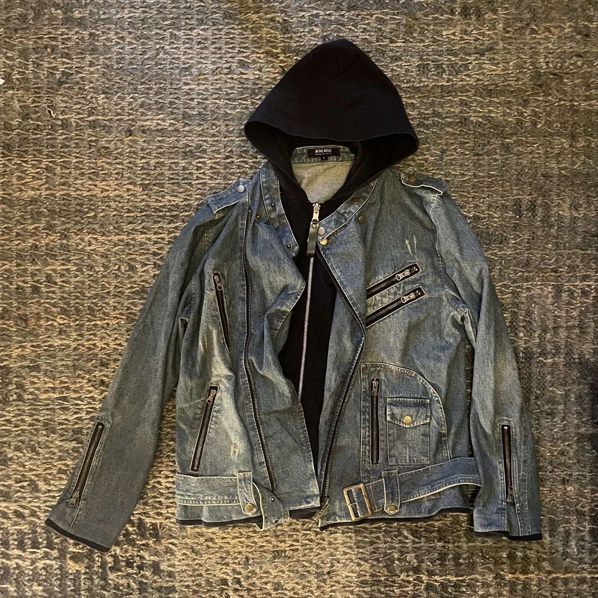 image of In The Attic Punk Bondage Multi Zippers Jacket in Blue, Men's (Size Large)