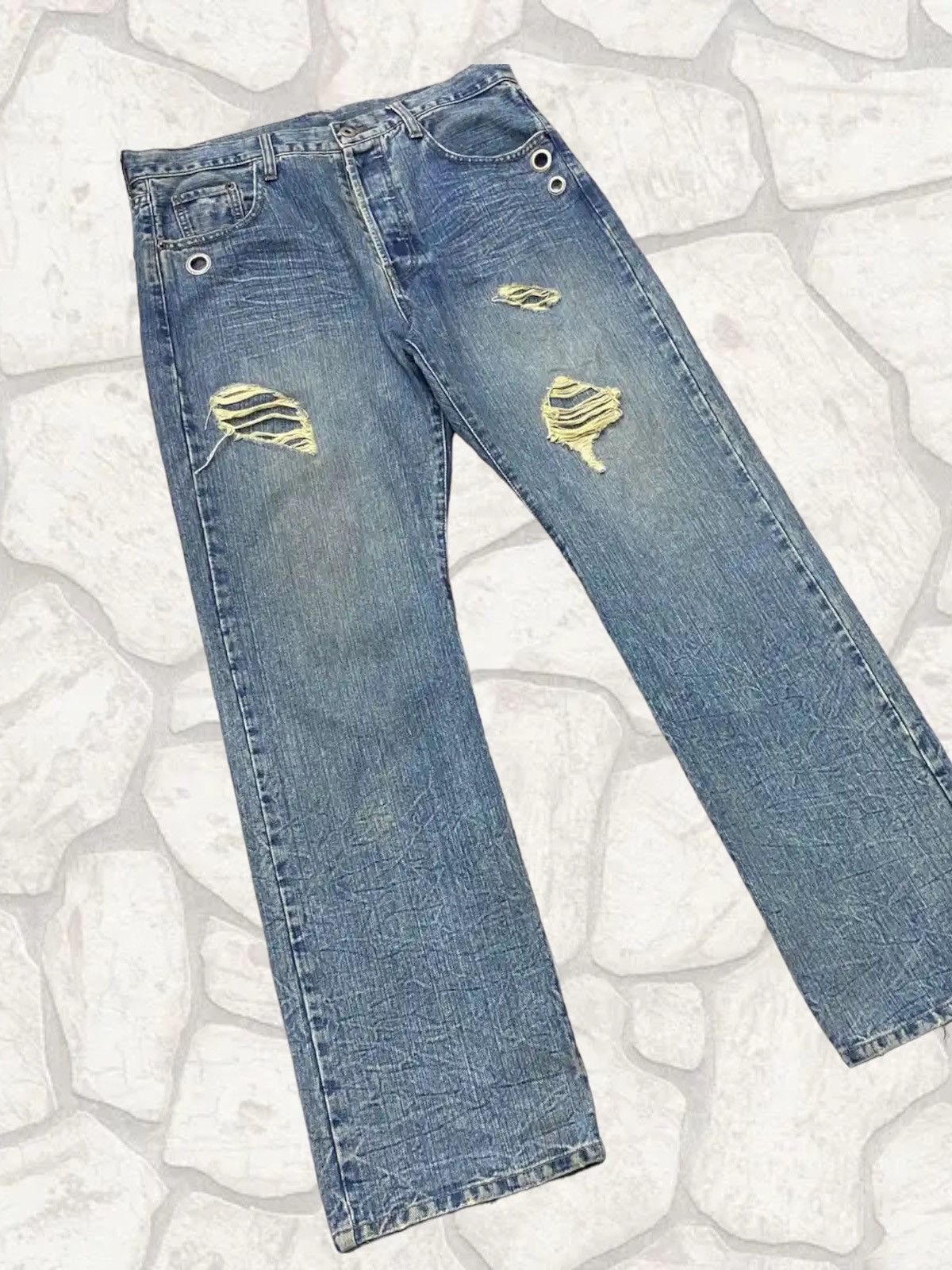 Japanese Brand × Leather × Vintage Vintage G-Land Edge Leather Pocket Distressed Jeans Pants Size US 33 - 6 Thumbnail