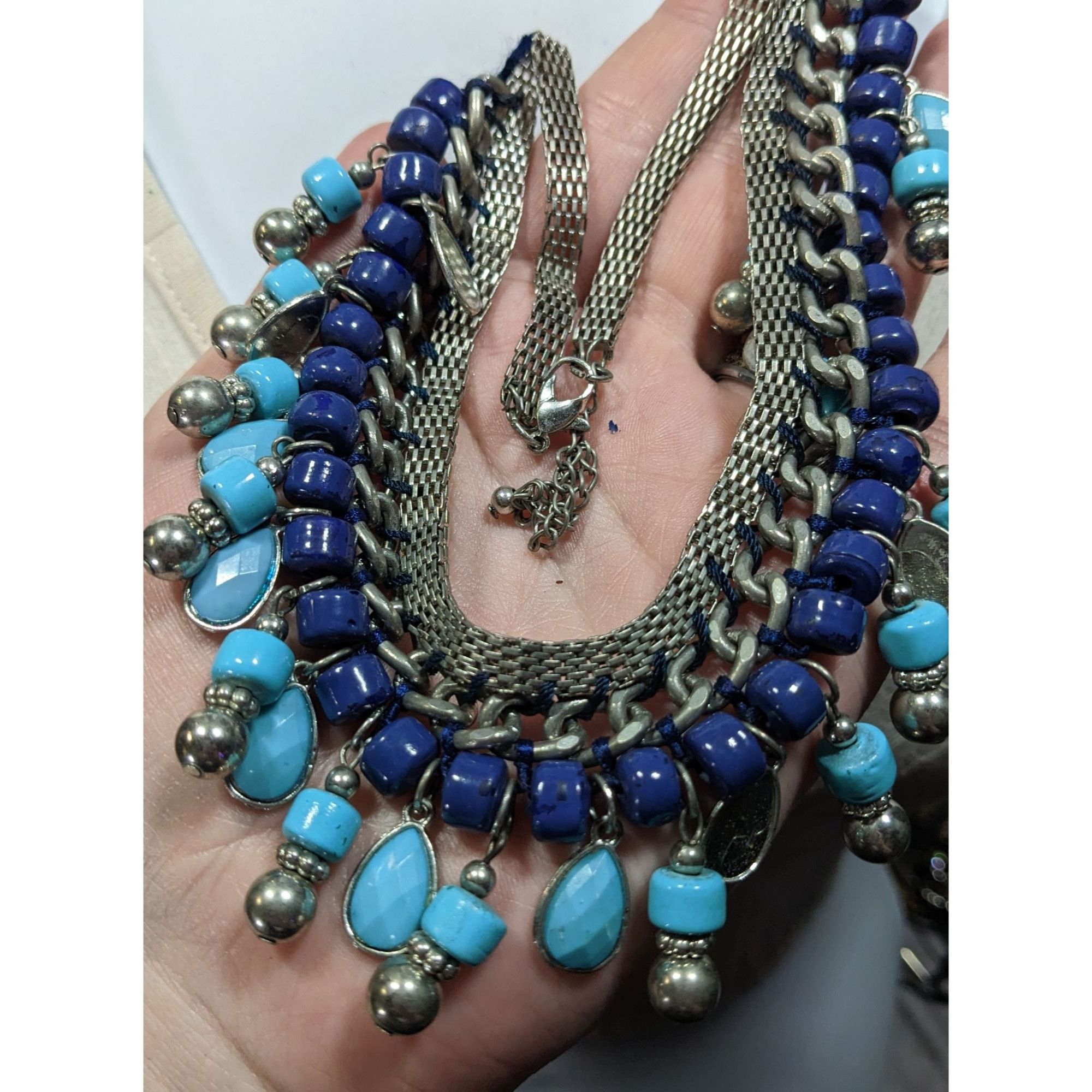 Other Bohemian Fringe Blue And Silver Tone Beaded Necklace Size ONE SIZE - 9 Thumbnail