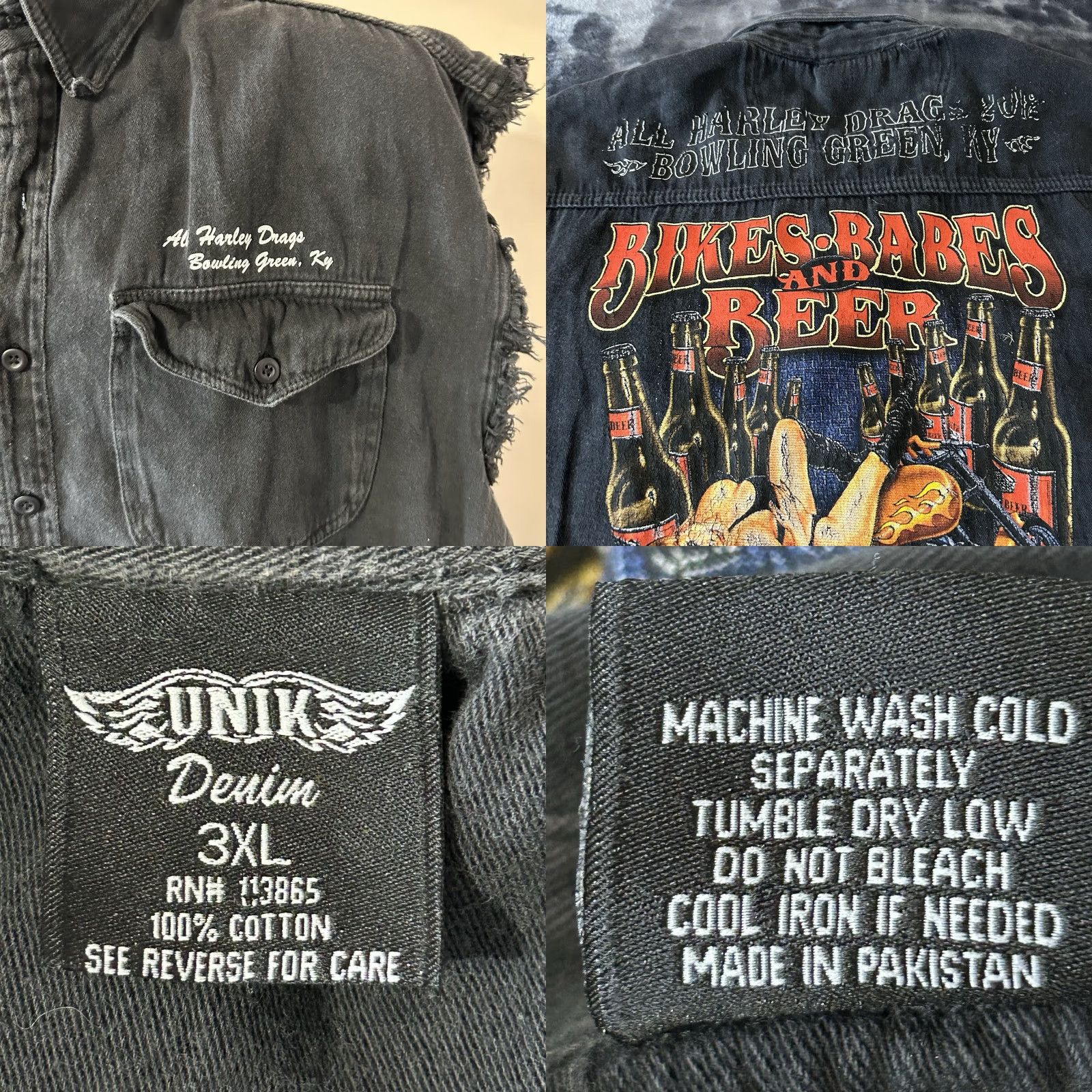 Harley Davidson VINTAGE Harley Davidson Unik Denim Button Up Vest Men 3XL Black Bowling Green Kentucky Size US XXL / EU 58 / 5 - 9 Thumbnail