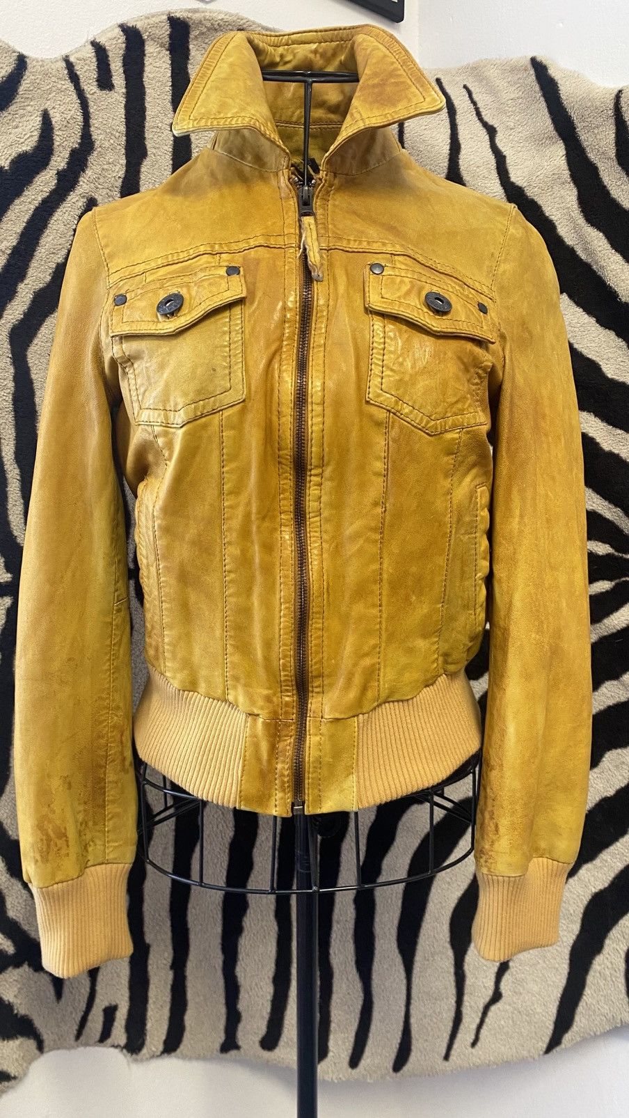 Vintage Yellow mustard leather slim jacket Size S / US 4 / IT 40 - 3 Thumbnail