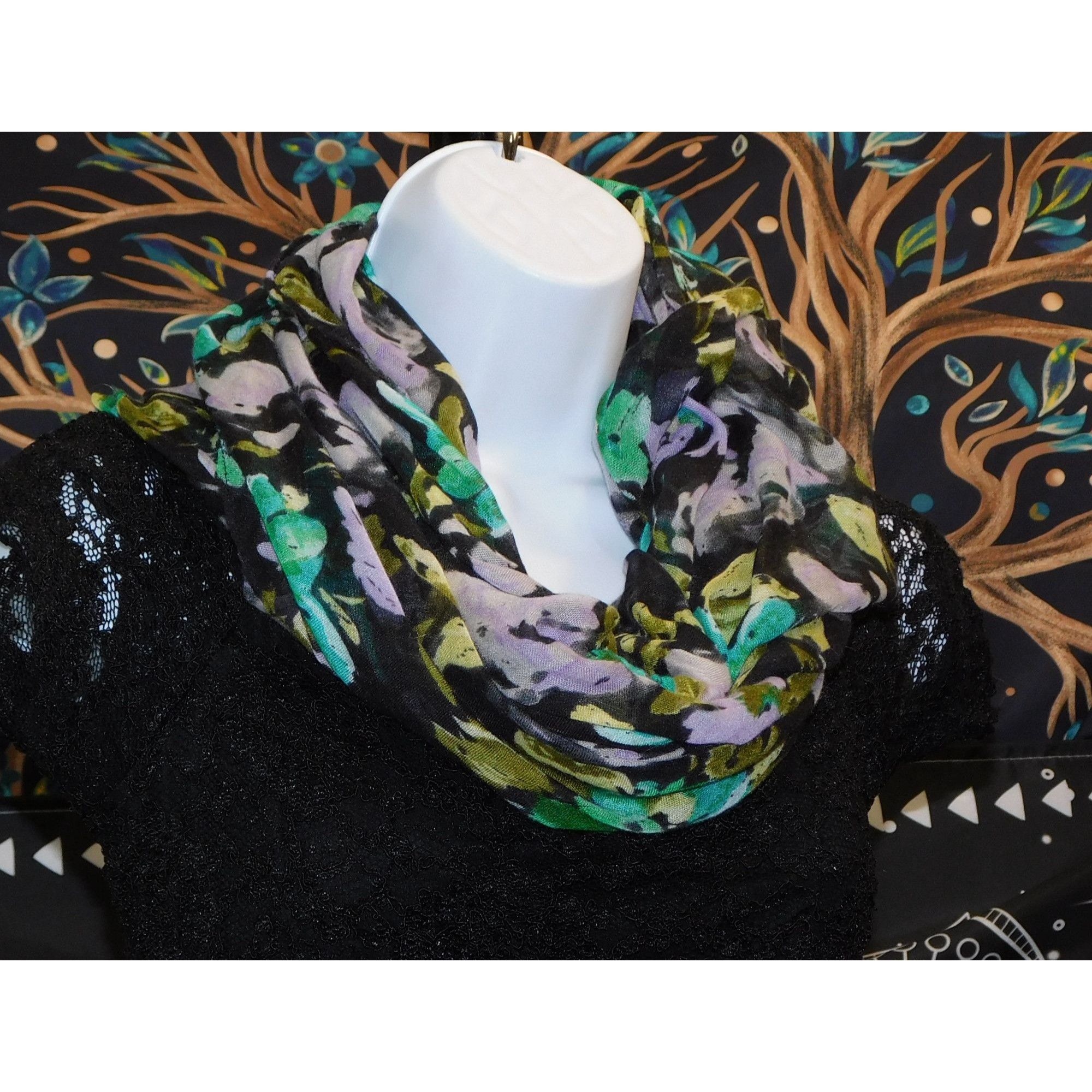 Other Cottgaecore Floral Infinity Scarf Lightweight Black With Gre Size ONE SIZE - 6 Thumbnail