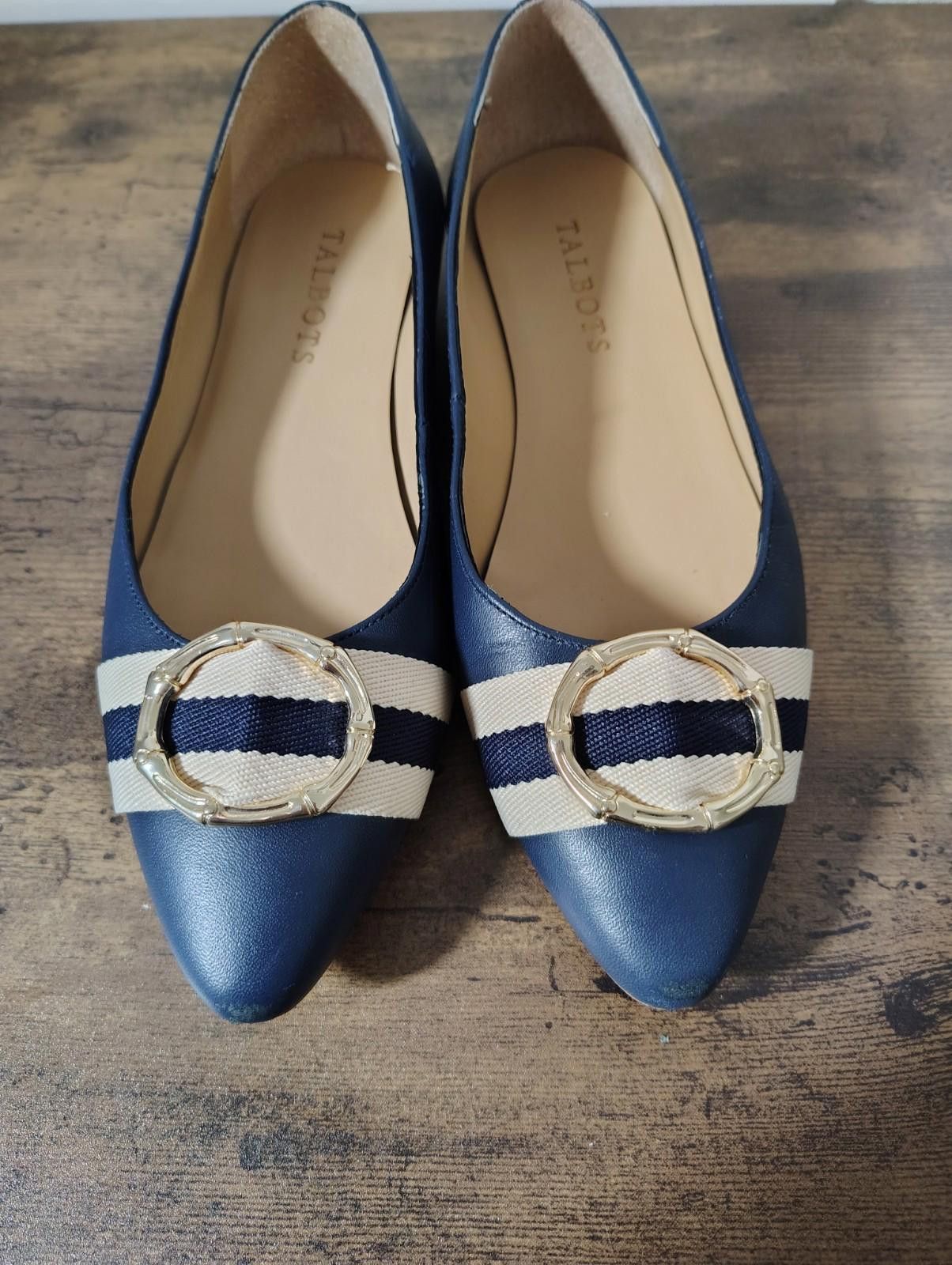 Talbots Talbots Women’s Flat Pointy Shoes Navy Blue Cream Size US 6 / IT 36 - 4 Thumbnail
