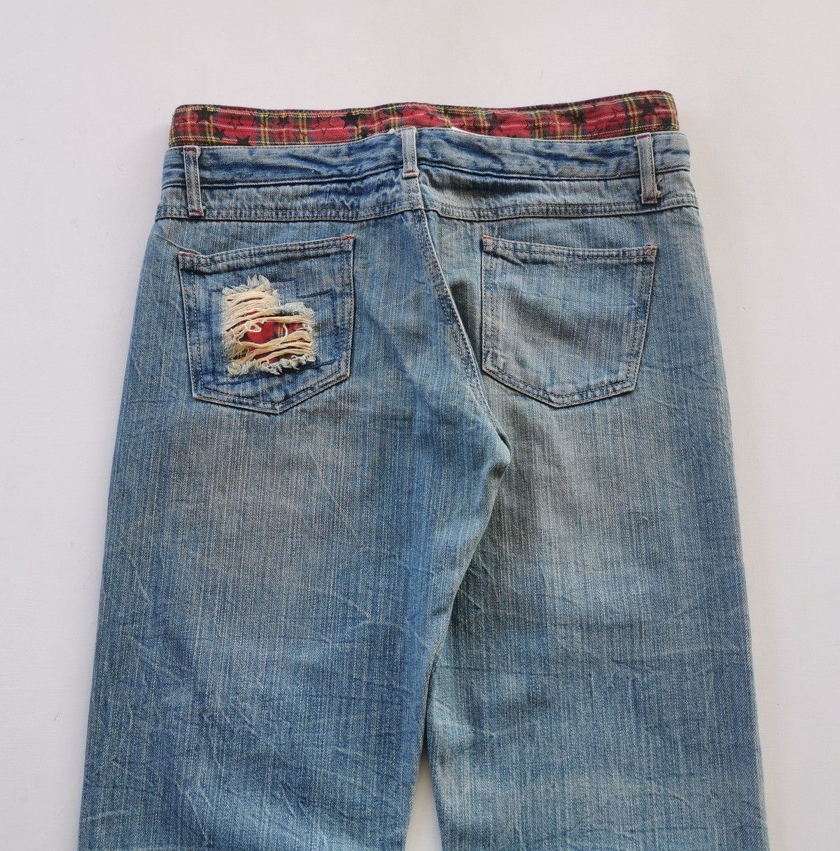 Japanese Brand Unbrand Double Waist Tartan Patch Denim Jeans Size US 32 / EU 48 - 5 Thumbnail