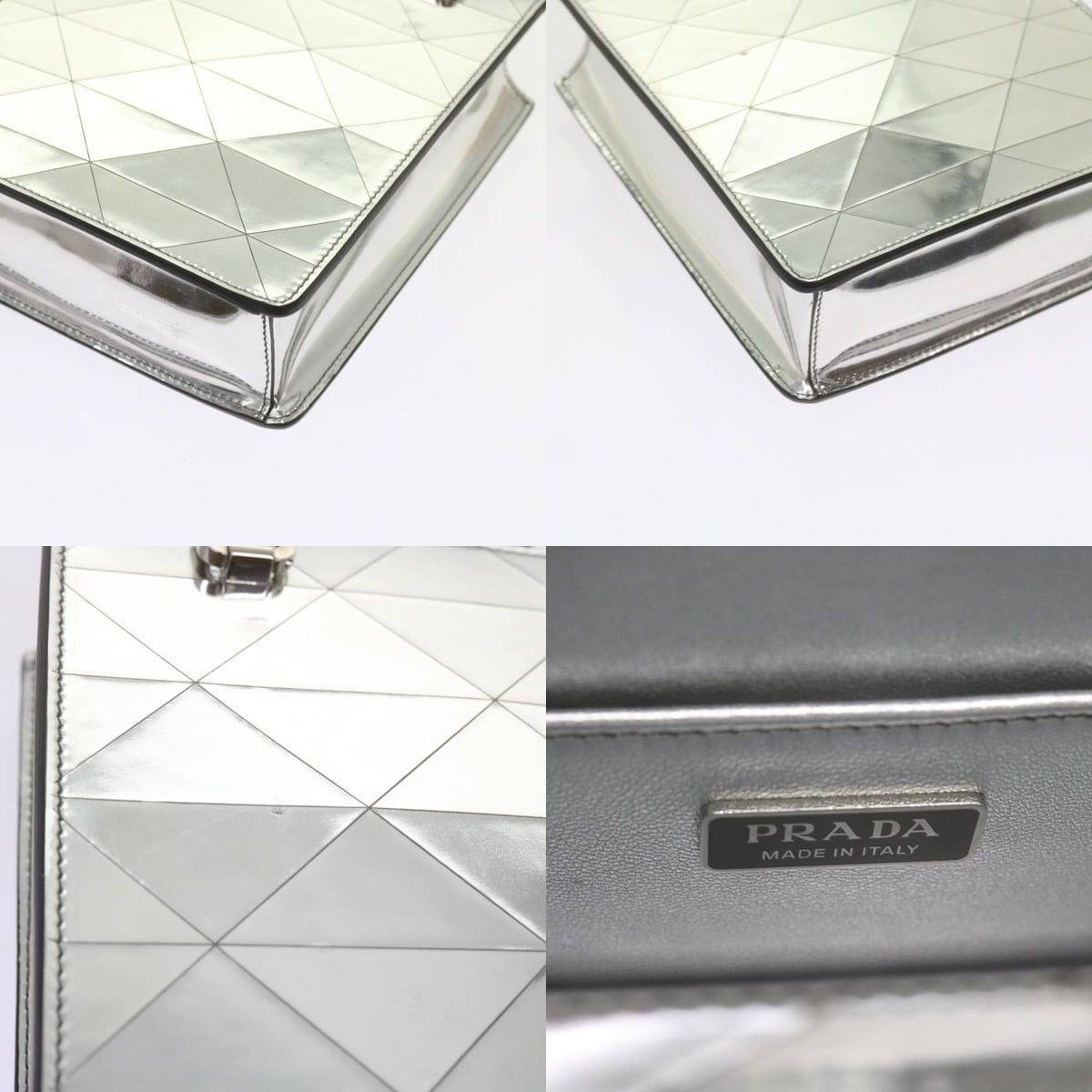 Prada PRADA Hand Bag Metallic Leather Silver Size ONE SIZE - 12 Thumbnail