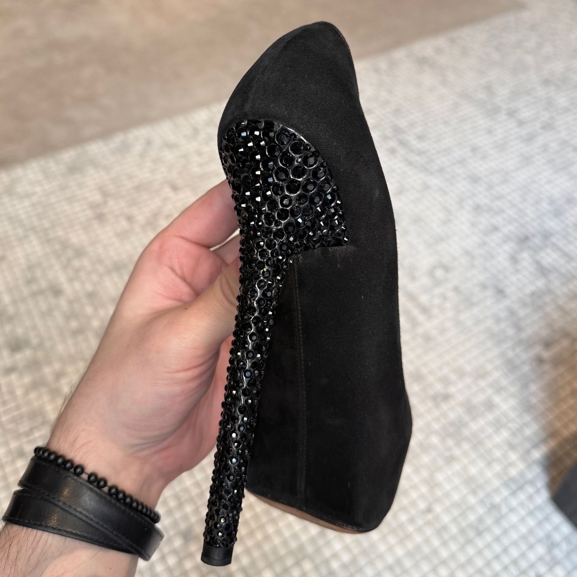 Jimmy Choo Jimmy Choo Black Suede Crystal Heels Platform Esam Pumps Size US 6.5 / IT 36.5 - 13 Thumbnail