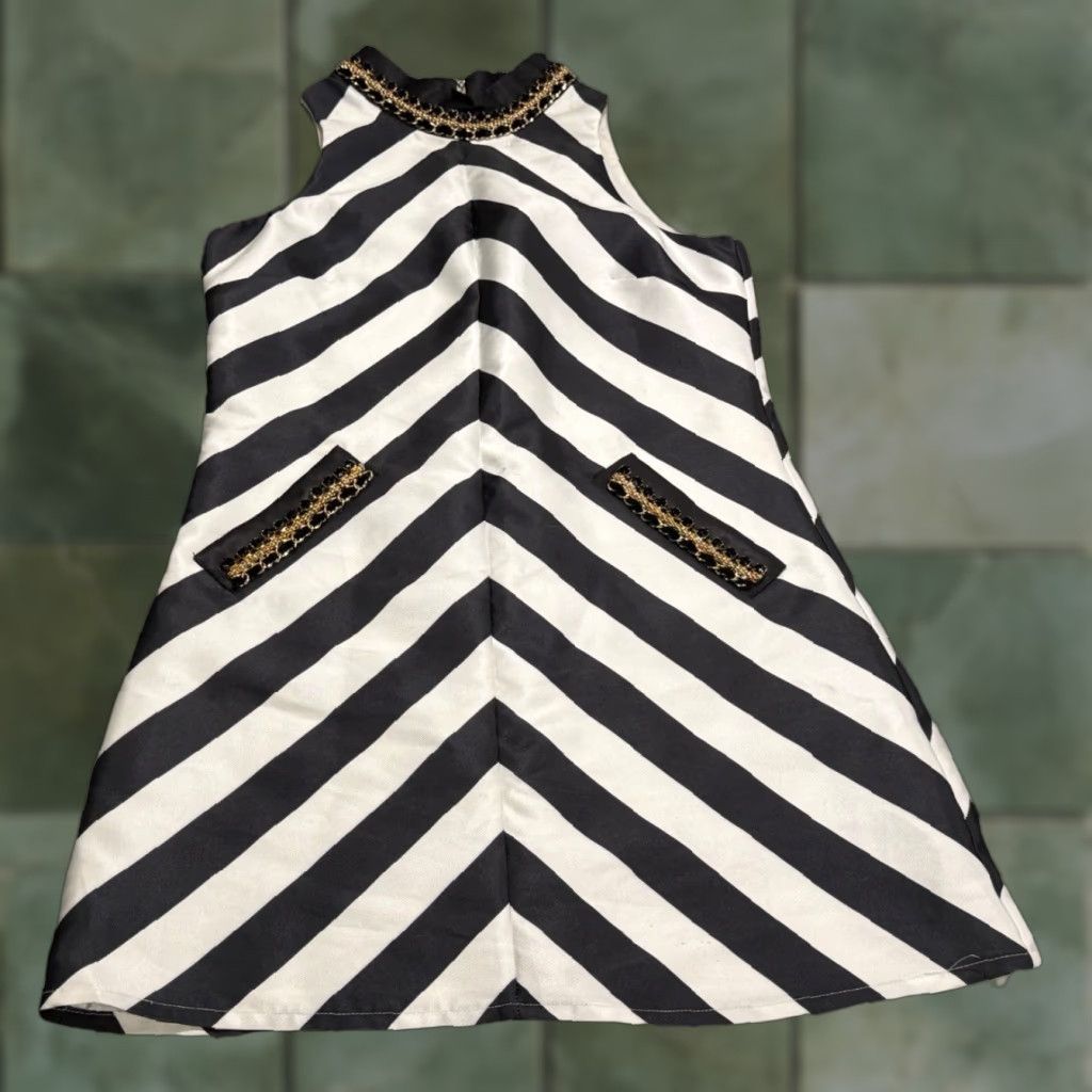 Mac Duggal VINTAGE Mac Duggal Party Cocktail Sleeveless Mini Dress Womens 2 Black White Chevron Size S / US 4 / IT 40 - 1 Thumbnail