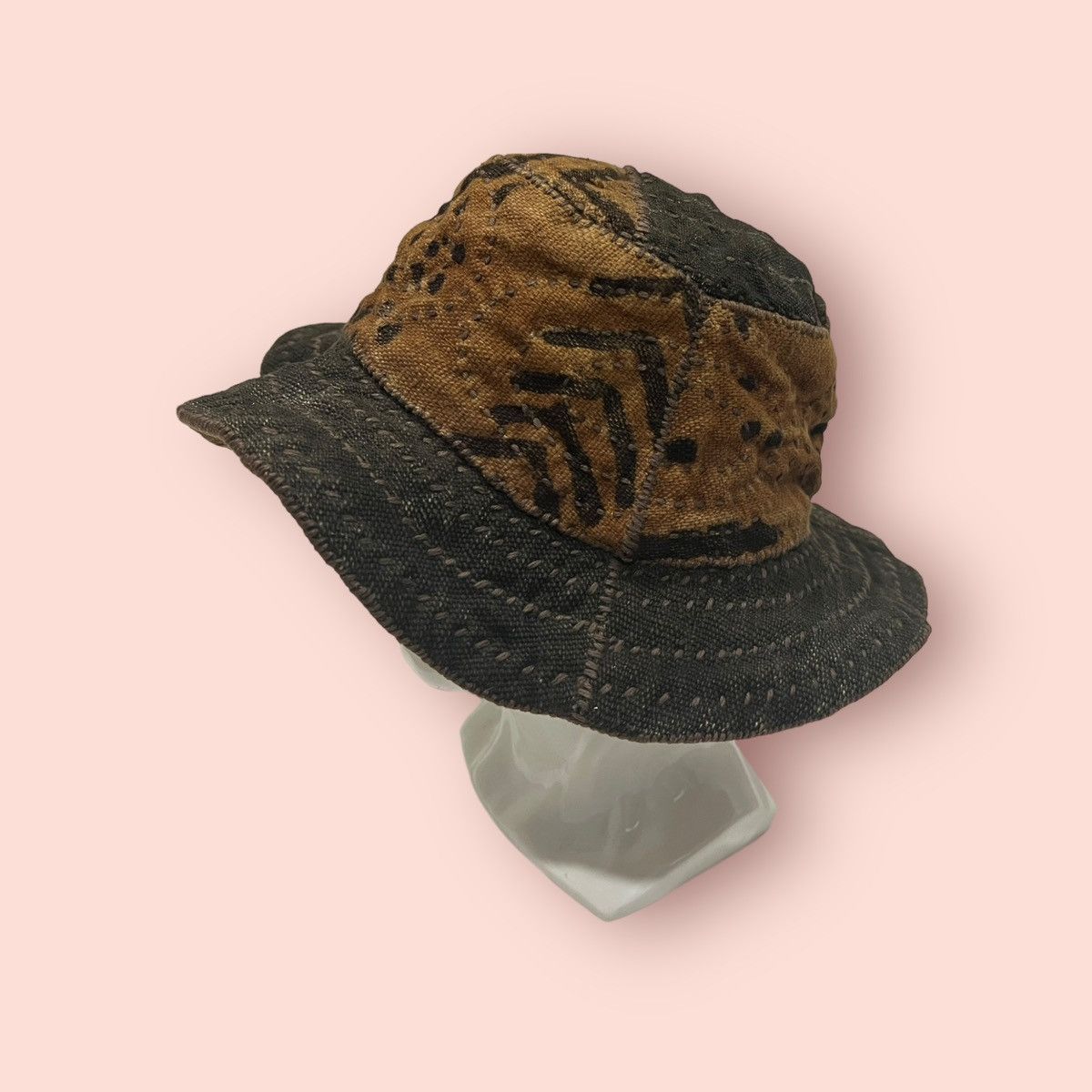 Japanese Brand RARE VINTAGE JAPAN SASHIKO STICHES BUCKET HAT Size ONE SIZE - 2 Thumbnail