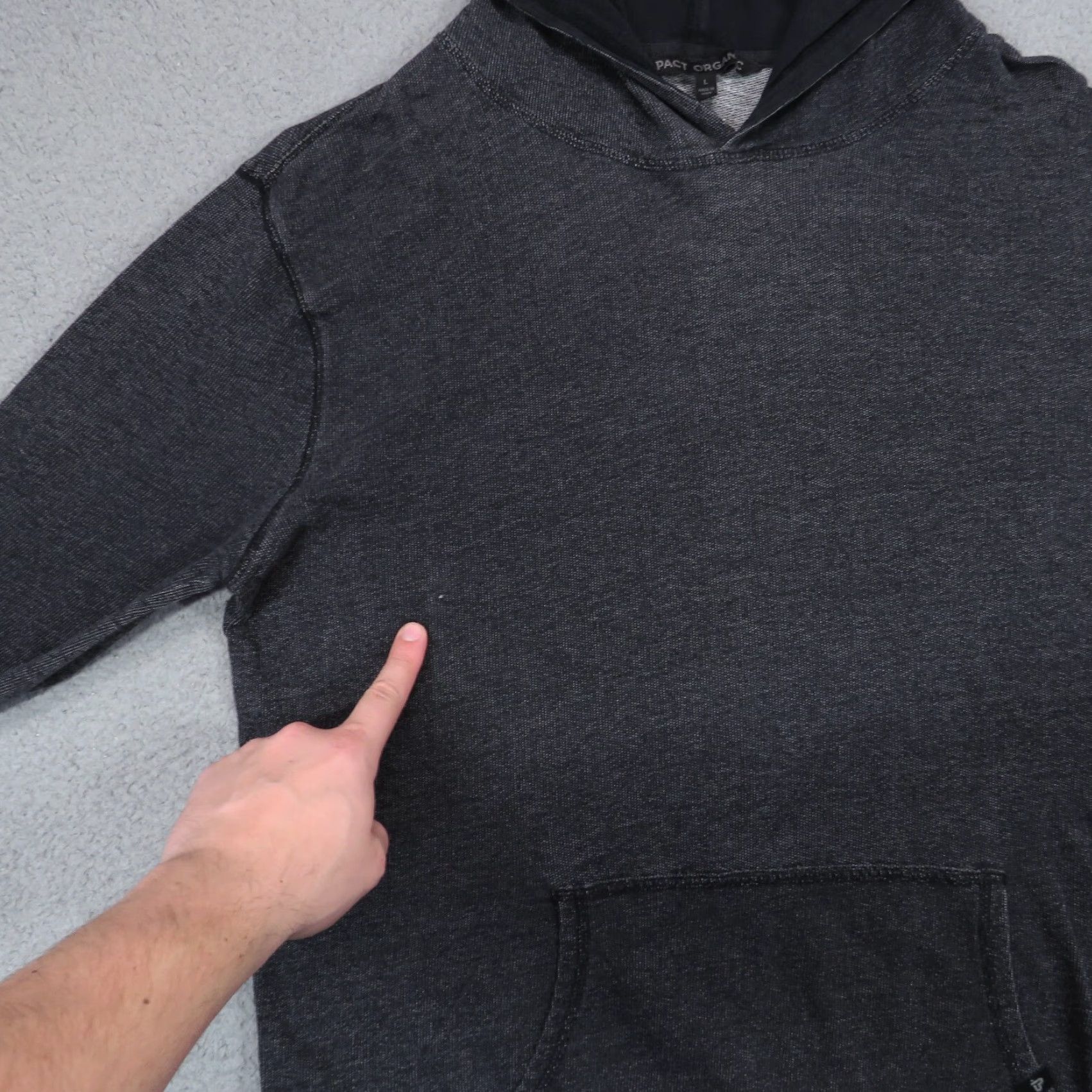 Vintage Pact Organic Hoodie Mens Large Charcoal Grey Terry Fleece Knit Hooded Pullover Size US L / EU 52-54 / 3 - 2 Thumbnail