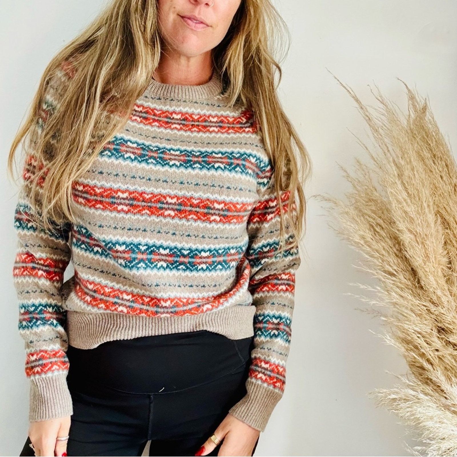 J.Crew J CREW Beige Tan Fair Isle Knit Stripe $228 Pullover Sweater Size S / US 4 / IT 40 - 1 Thumbnail