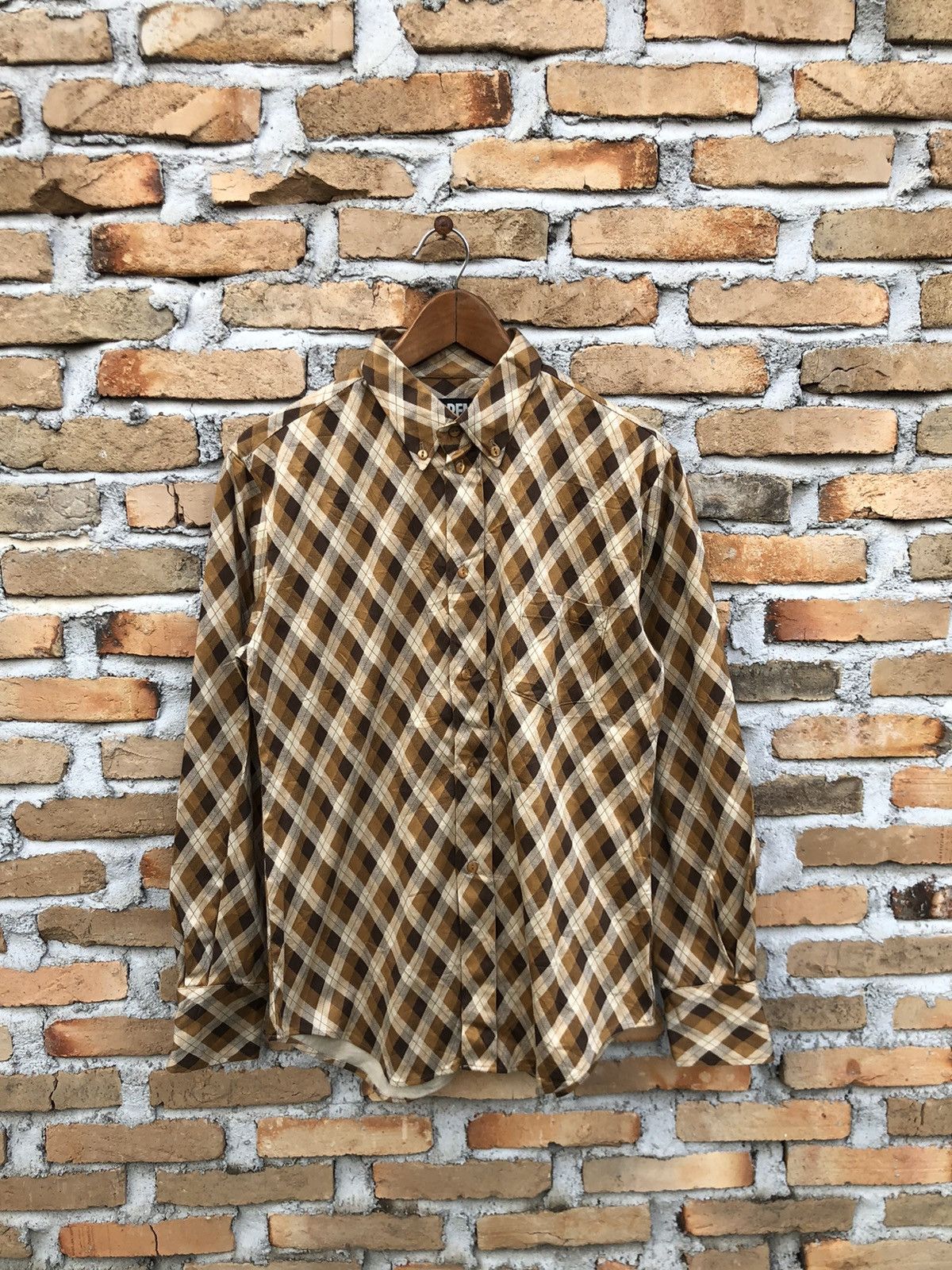 image of Accept OfferPpfm Button Up Long Sleeve Shirt in Brown, Men's (Size Medium)