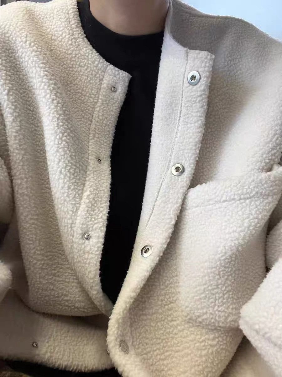 Outdoor retro fashion fluffy fleece shirt jacket overshirt