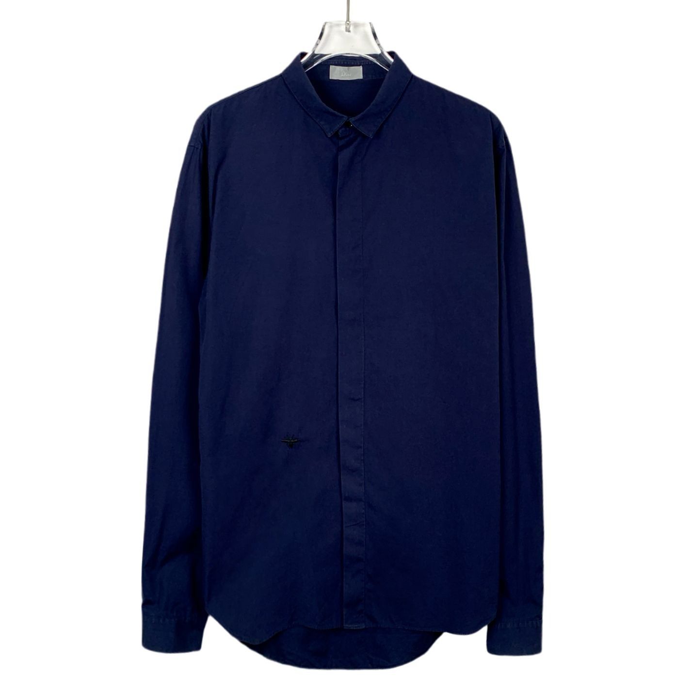 Dior Mens Navy Blue Cotton Long-Sleeve Shirt 39 Embroidered
