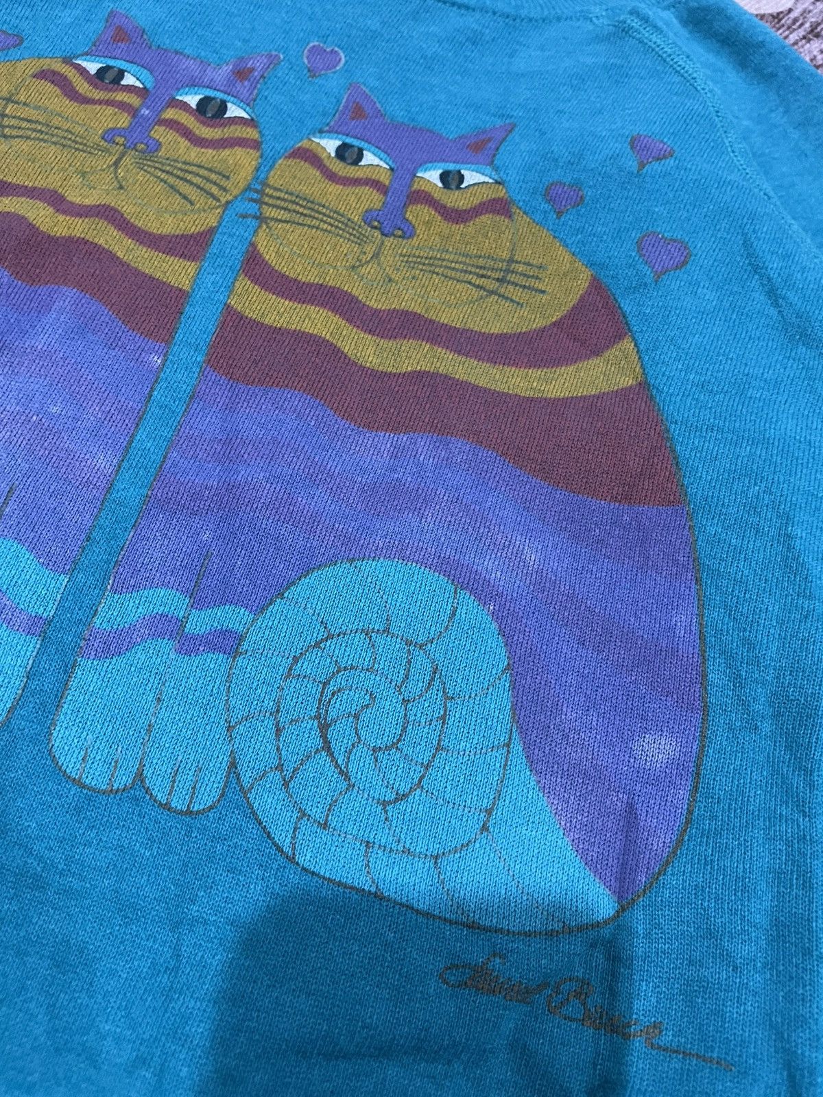 Art Comes First VTG 90s Laurel Burch Feline Friends Cats Arts Sweatshirt Size US L / EU 52-54 / 3 - 6 Thumbnail