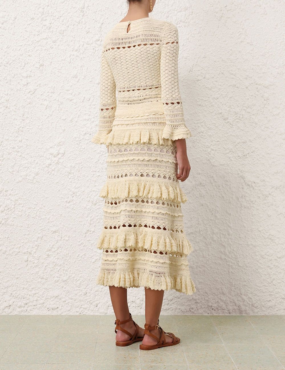 Zimmermann oc11z0525 Waverly Crochet Crew Neck Sweater in Beige Size XS / US 0-2 / IT 36-38 - 4 Thumbnail
