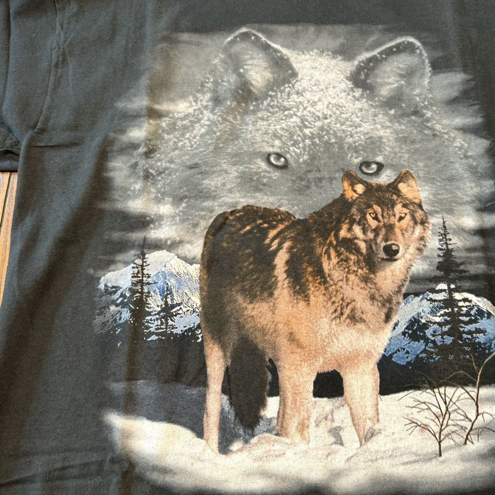 Vintage VINTAGE 90s Howling Wolf Moon All Over Print T Shirt Large Nature Wild Animal TNT Mens Short Sleeve Crew Neck Cotton Black Size US L / EU 52-54 / 3 - 5 Thumbnail