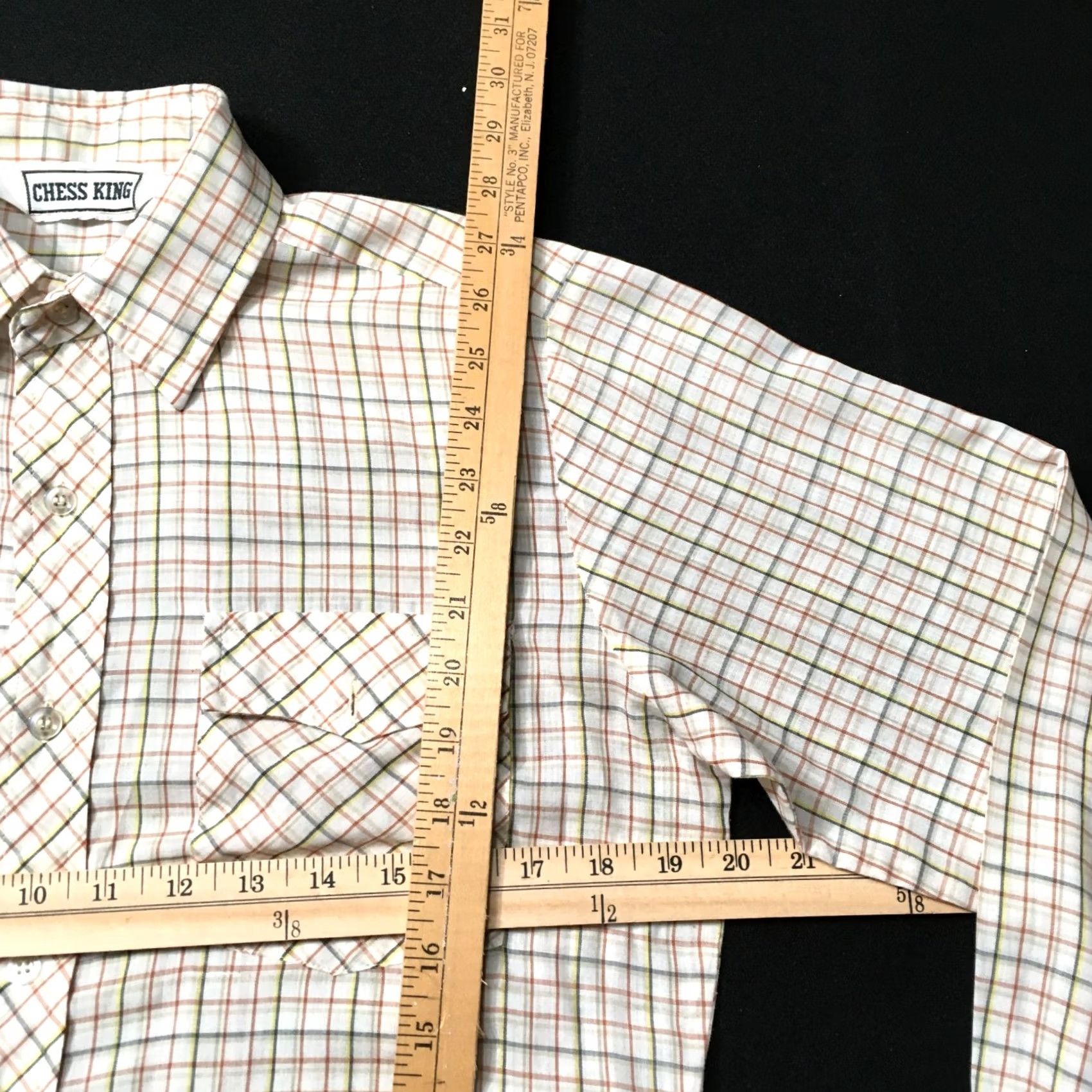 Vintage Chess King Shirt Mens M Beige Check Button-Up Long Sleeve 70s Slim Vintage? Size US M / EU 48-50 / 2 - 3 Thumbnail