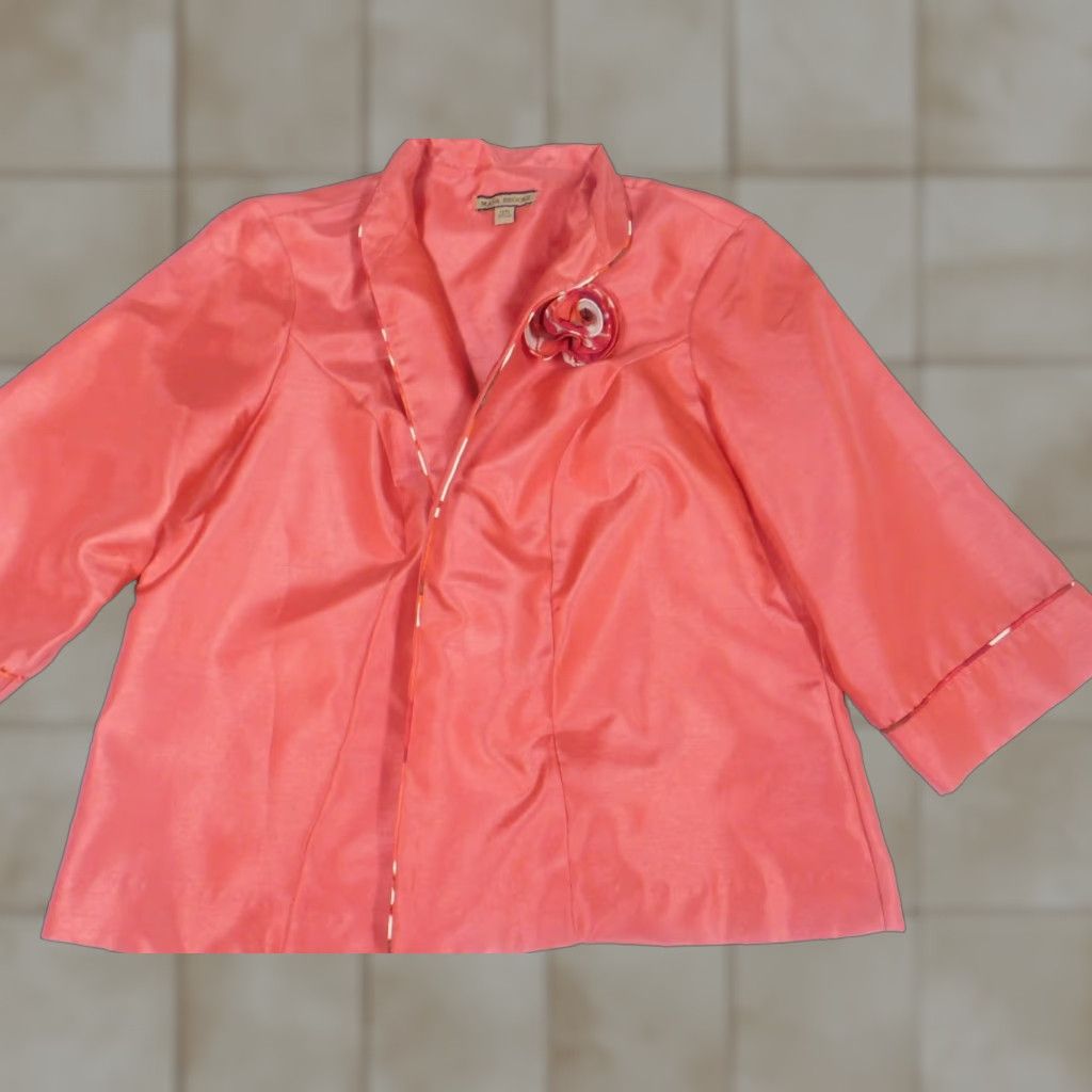 Vintage Maya Brooke Blazer Womens 14W Pink Flower No Button Lightweight Suit Jacket Notch Lapel Tuxedo Style Fall Winter Casual Business Size XL / US 12-14 / IT 48-50 - 1 Thumbnail