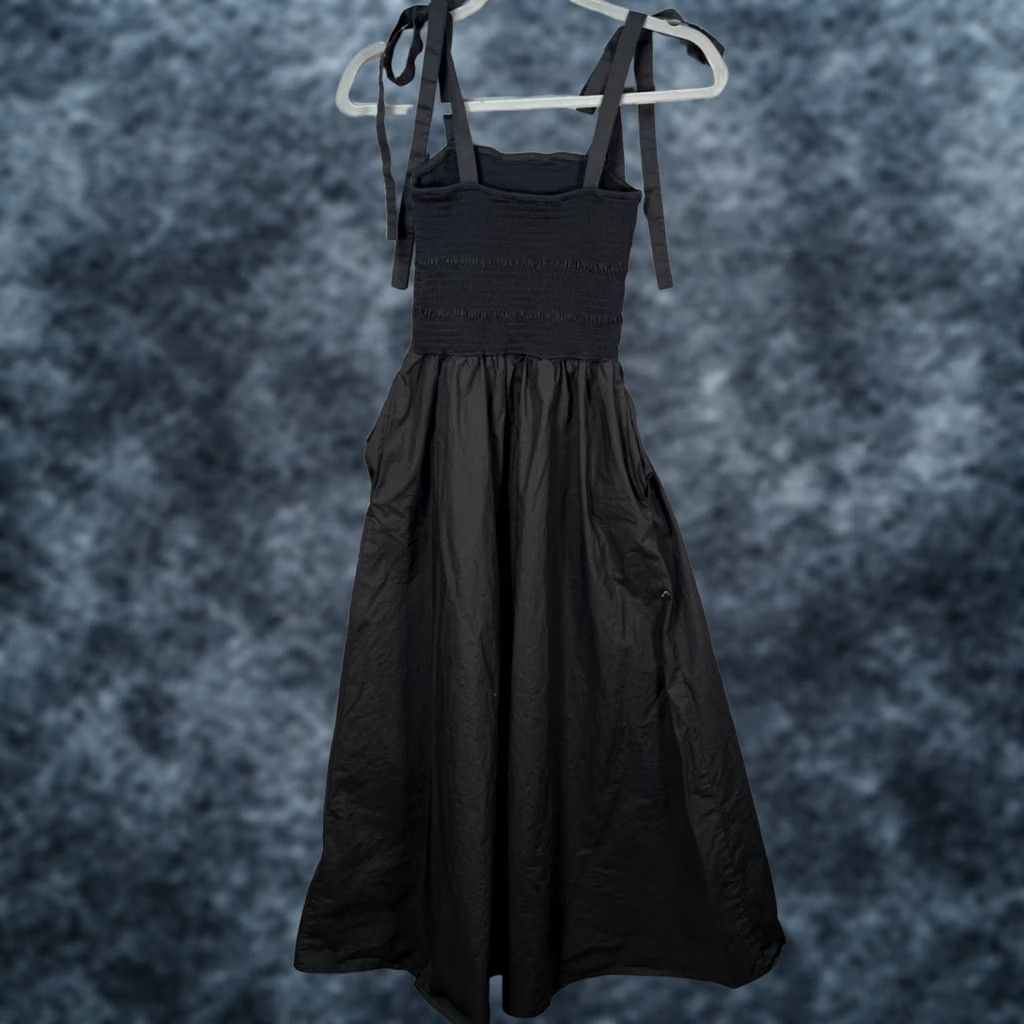 Cos COS Womens XS Black Smocked Maxi Dress Sleeveless Cotton Tie Straps 100% Cotton Dress A-Line Size XS / US 0-2 / IT 36-38 - 1 Thumbnail