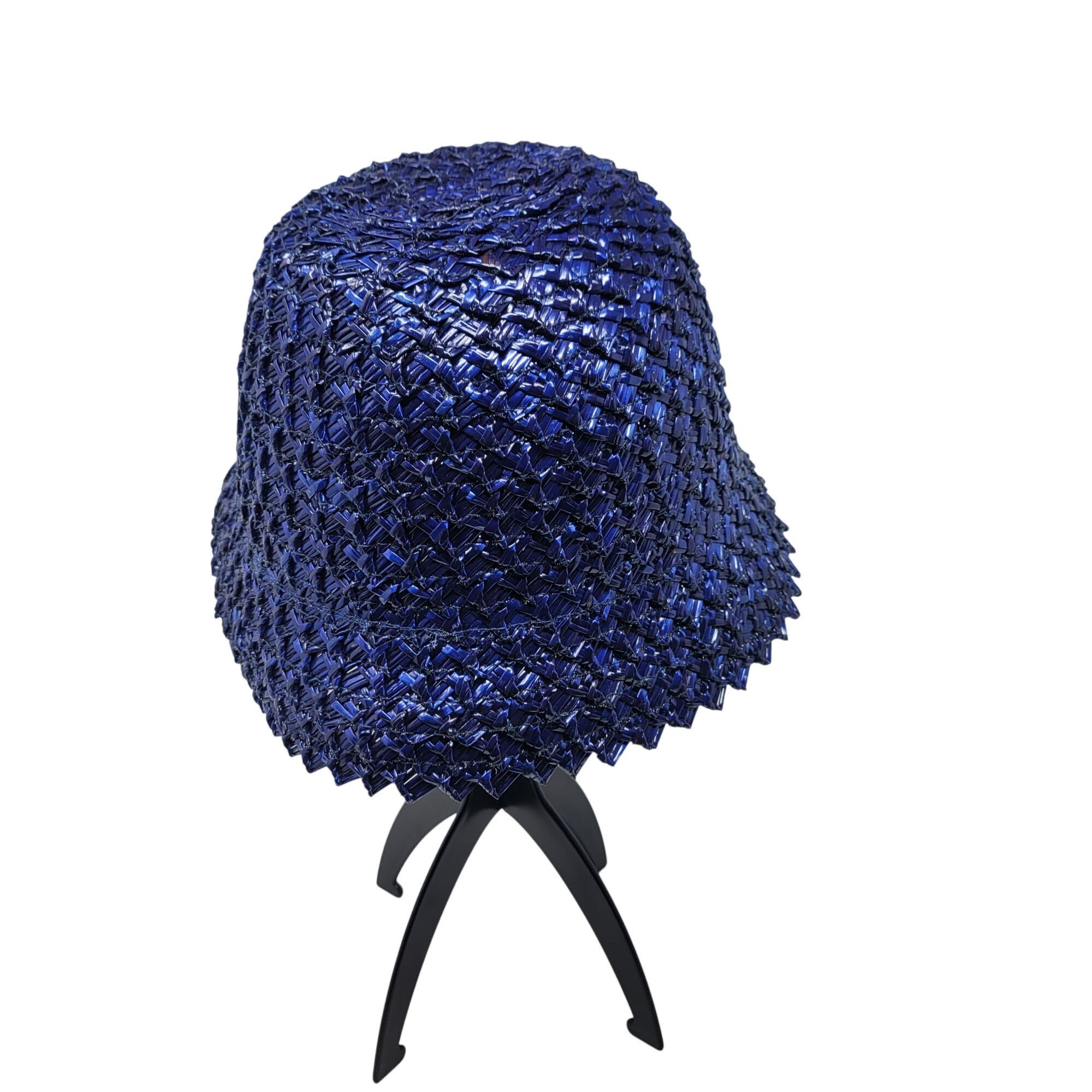 Vintage Vtg 20s 30s Italian Filippo Catarzi Blue Woven Straw Bucket Size ONE SIZE - 5 Thumbnail