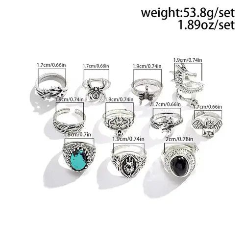 Jewelry Hirayama x Kazue 11Pcs/Set Gothic PunkRing Size ONE SIZE - 5 Thumbnail