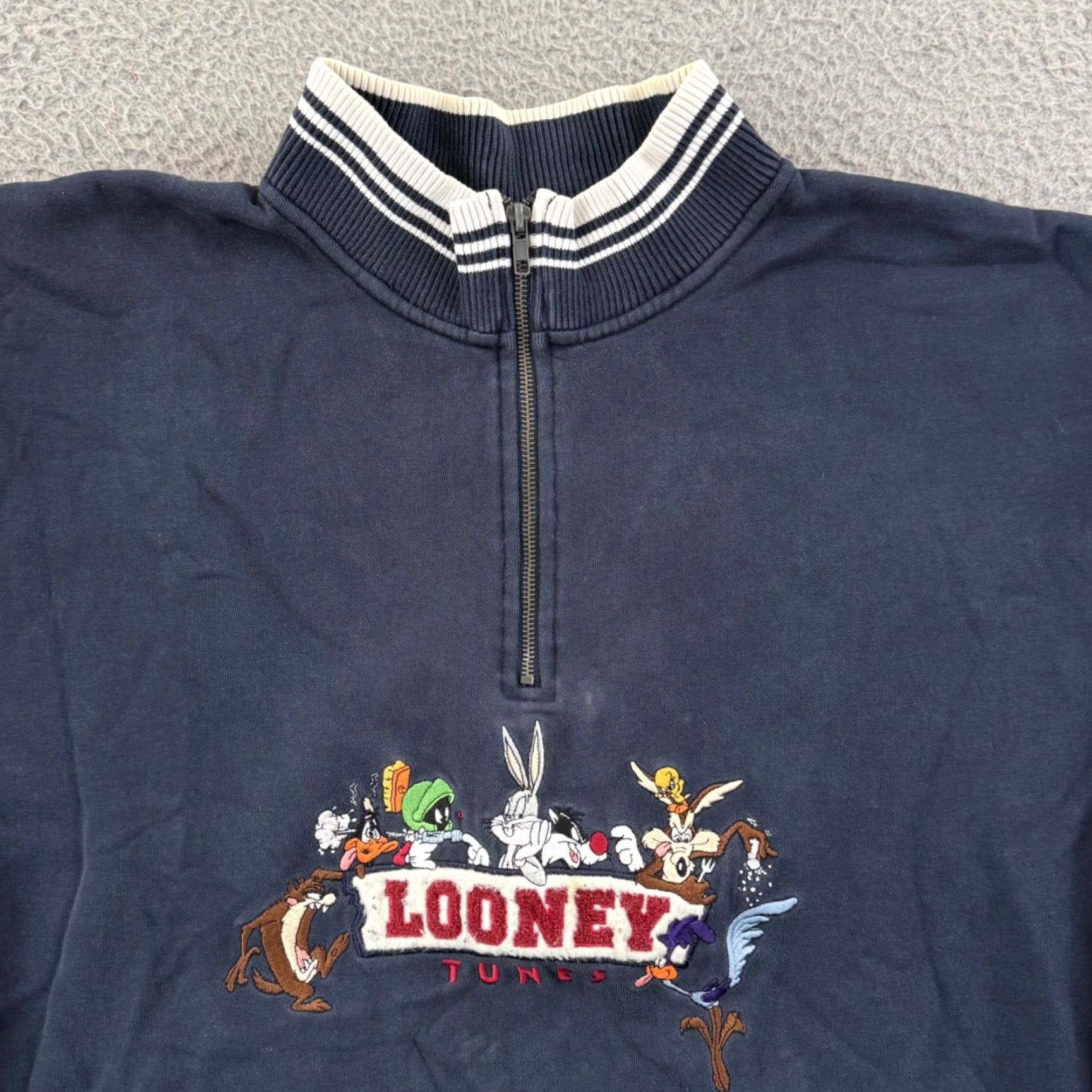 Vintage VINTAGE Warner Bros Sweatshirt Men's XL Blue 90s Embroidered Logo 1/2 Zip Size US XL / EU 56 / 4 - 3 Thumbnail