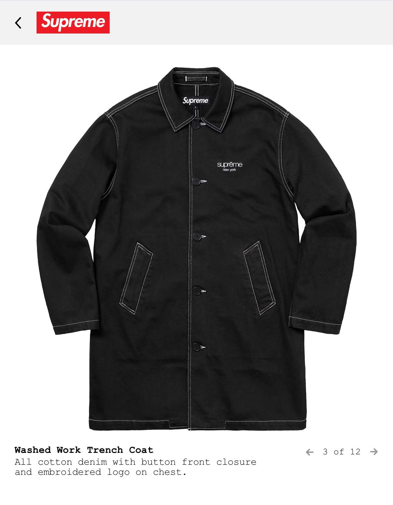 Supreme Supreme Washed Work Cotton Coat Size US S / EU 44-46 / 1 - 8 Thumbnail