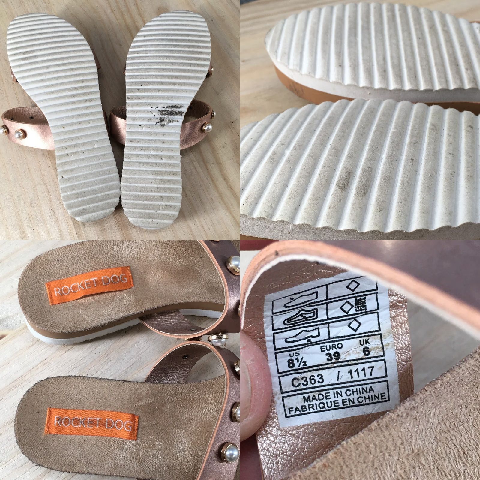Vintage Rocket Dog Sandals Lolly Austin Slide Womens 8.5 Pearls Straps Gold Faux Leather Beaded Flat Casual Size US 9 / IT 39 - 9 Thumbnail