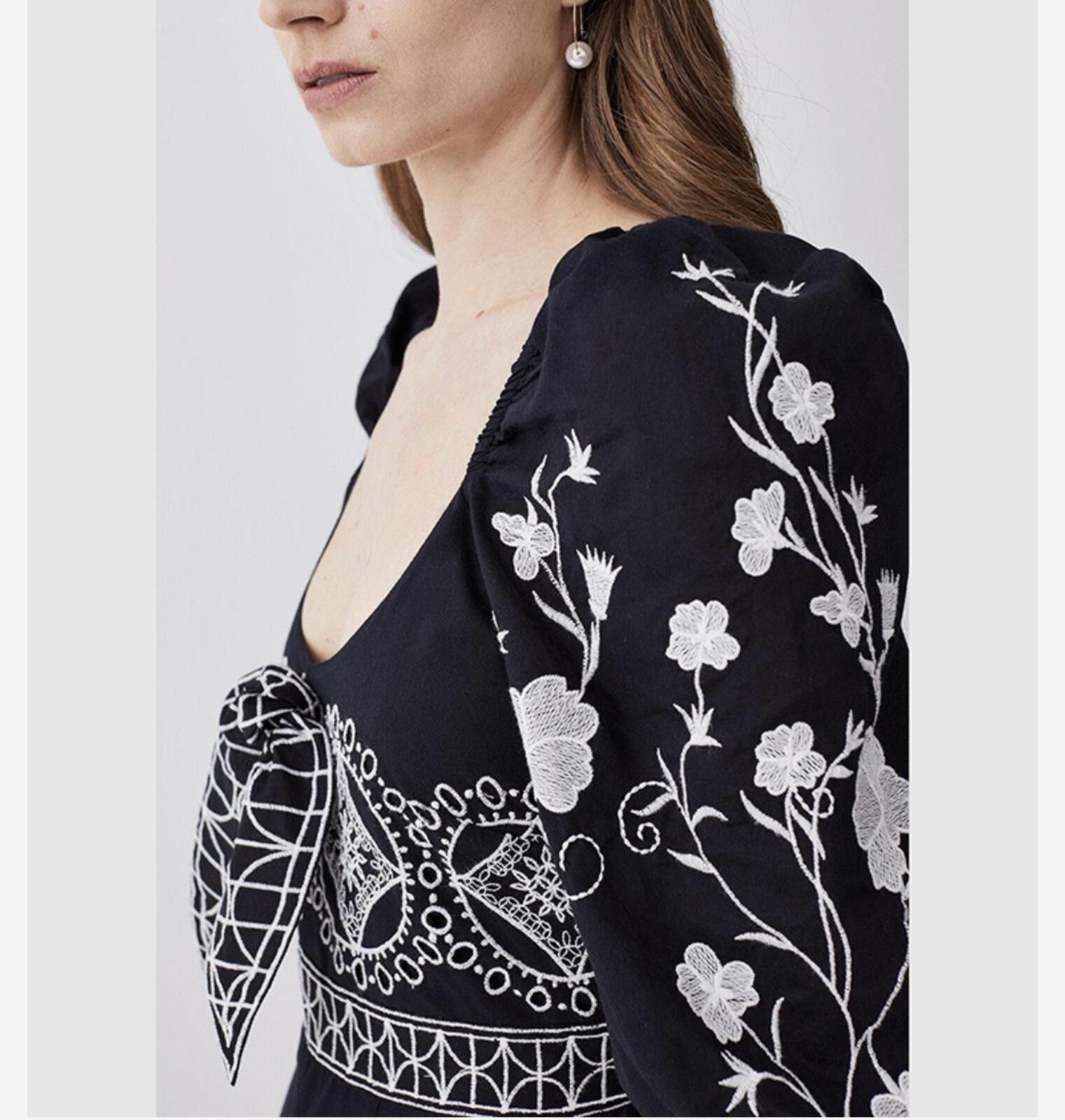 Other Karen Millen Floral Embroidered Woven Black/White Jumpsuit Size 32" / US 10 / IT 46 - 4 Thumbnail