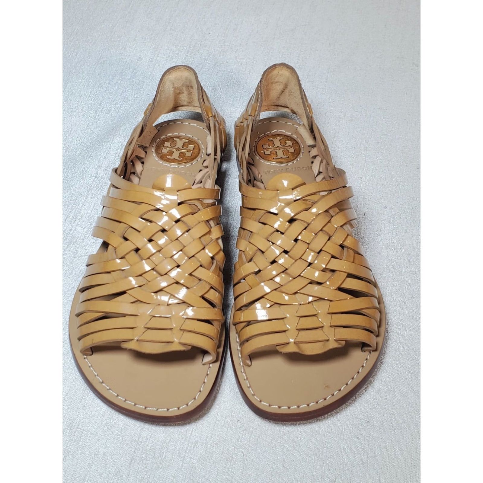 Tory Burch Tory Burch Anya Sandals Women's US 6 M Tan Patent Leather Woven Huarache Flat Size US 6 / IT 36 - 7 Thumbnail