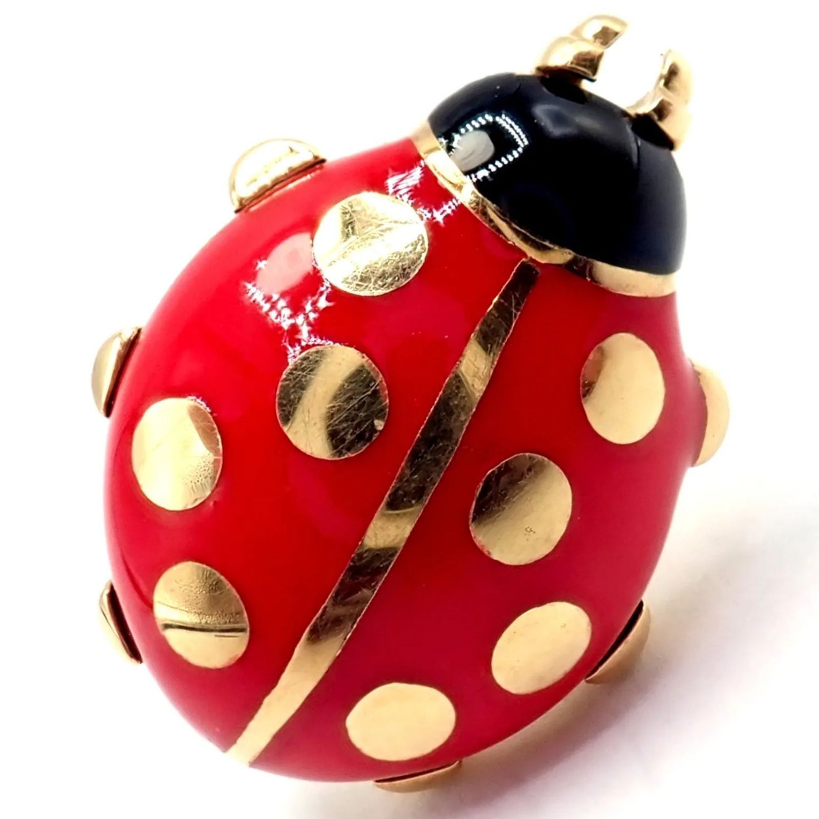 image of Vintage Cartier 18K Yellow Gold Red Enamel Ladybug Pin Clip, Women's