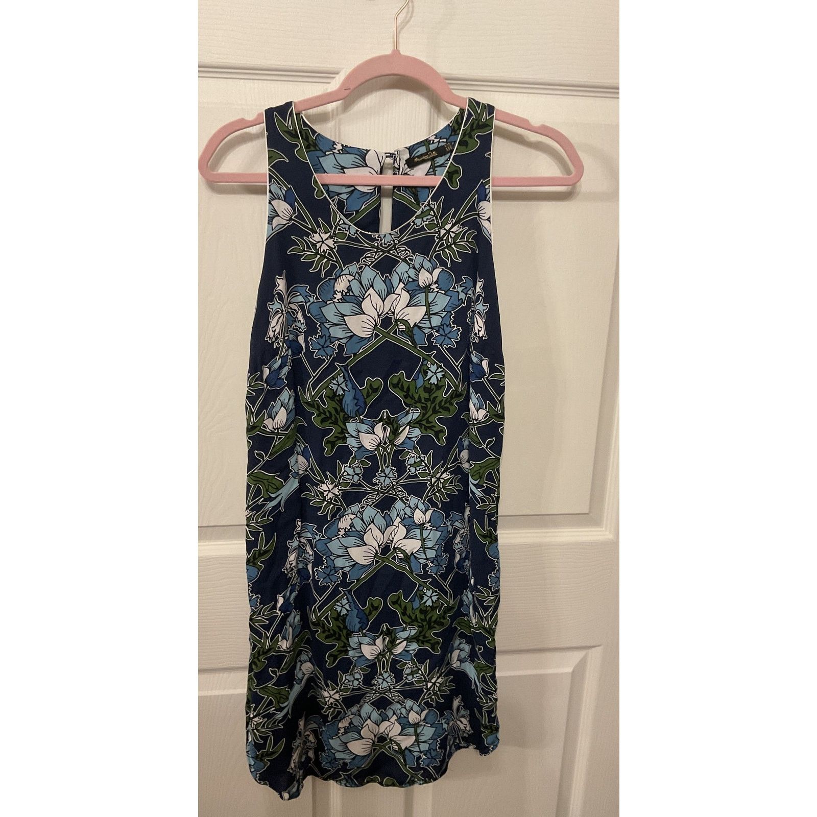 Massimo Dutti Massimo Dutti Navy Blue Botanical Floral Scoop Neck Dress, 4 Size S / US 4 / IT 40 - 6 Thumbnail