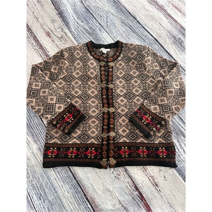 Telluride Telluride Clothing Company 100% Wool Patterned Knit Cardigan Size XL / US 12-14 / IT 48-50 - 2 Thumbnail