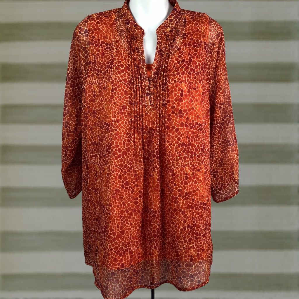 Colombo Jaclyn Smith/Basic Ed 2pc combo Lot blouse & Tank L orange 1/2 sleeve Mock Neck Size L / US 10 / IT 46 - 1 Thumbnail