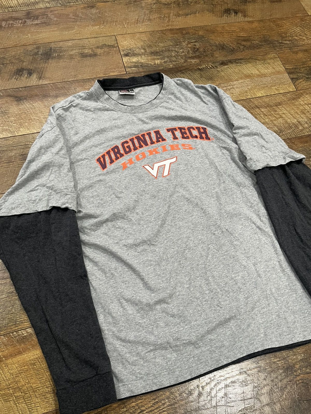NCAA VTG 90s Virginia Tech Hokies Layered Long Sleeve Tee XXL Gry Size US XXL / EU 58 / 5 - 2 Thumbnail