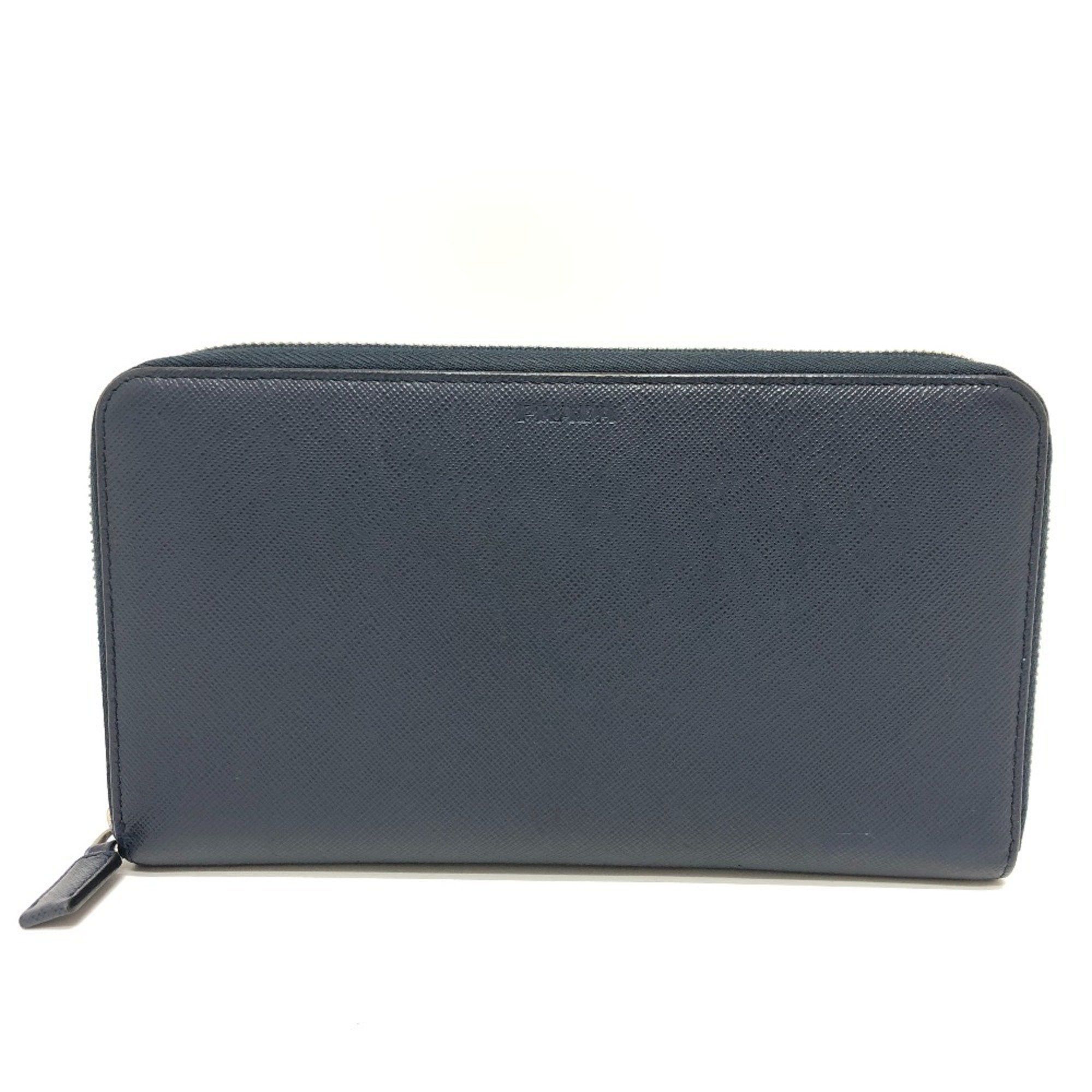 Prada PRADA 2ML188 Logo Round Zip Wallet Long Saffiano Leather Men's Women's Blue Size ONE SIZE - 1 Thumbnail