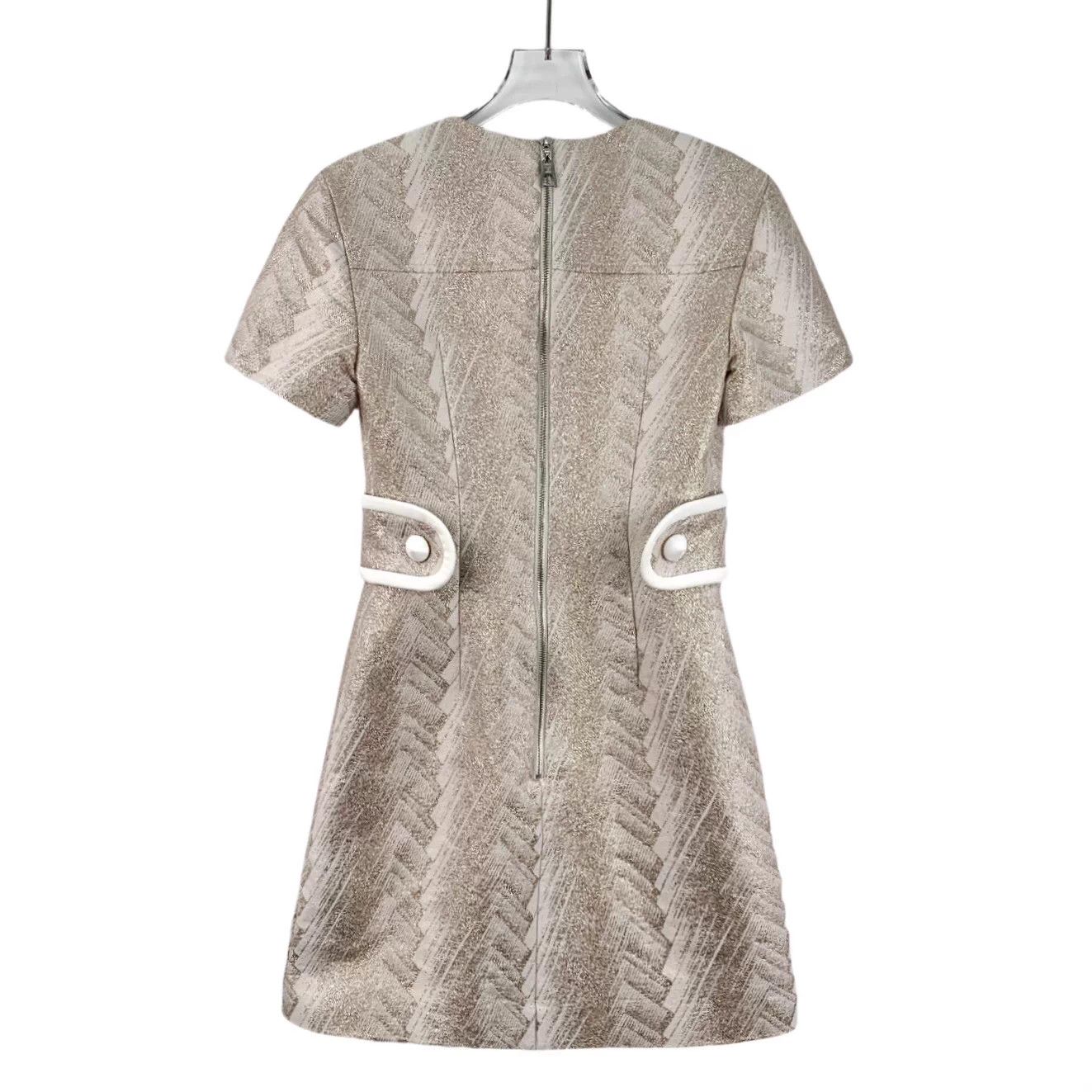 Louis Vuitton Louis Vuitton Beige Gold Thread Embroidered Wool Dress XXS Size XXS / US 00 / IT 34 - 2 Thumbnail