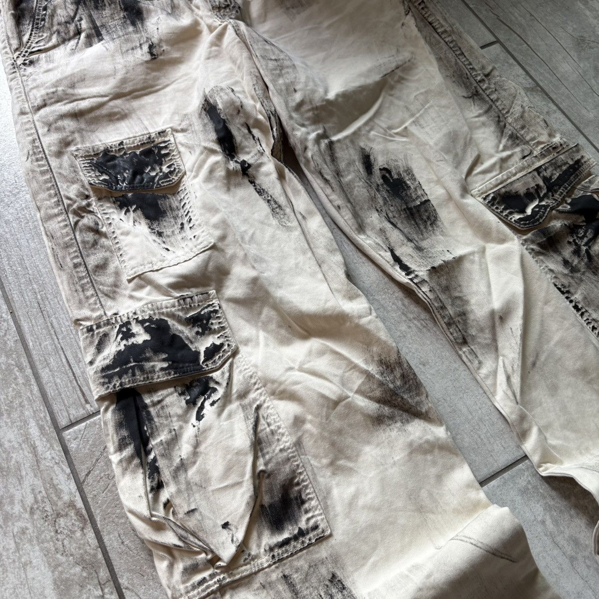 Japanese Brand rare cargo handmade painted faded loose pants 💥 Size US 31 - 2 Thumbnail