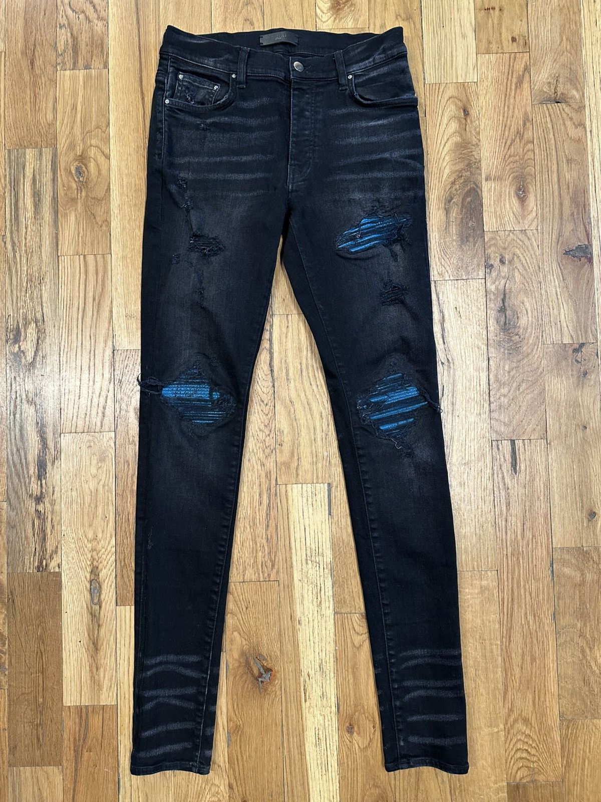 Amiri Amiri MX1 Cracked Blue Black Denim Jeans Sz 30 | Grailed 