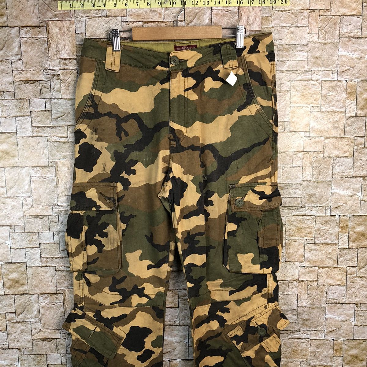 Japanese Brand Matchstick Camo Brown Cargo Multipocket Pants #A138 Size US 31 - 2 Thumbnail