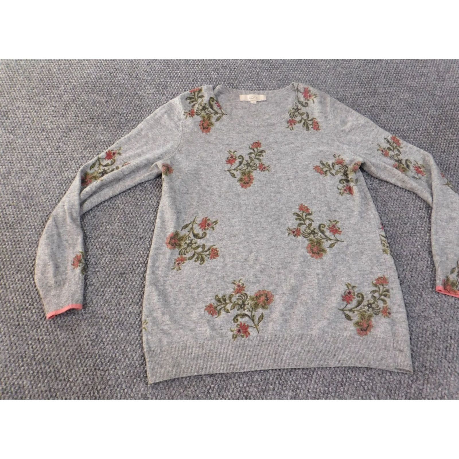 Loft LOFT Sweater Crew Neck Wool Cotton Floral Long Sleeve M Gray Womens Pullover Casual Modern Vintage No Size M / US 6-8 / IT 42-44 - 3 Thumbnail