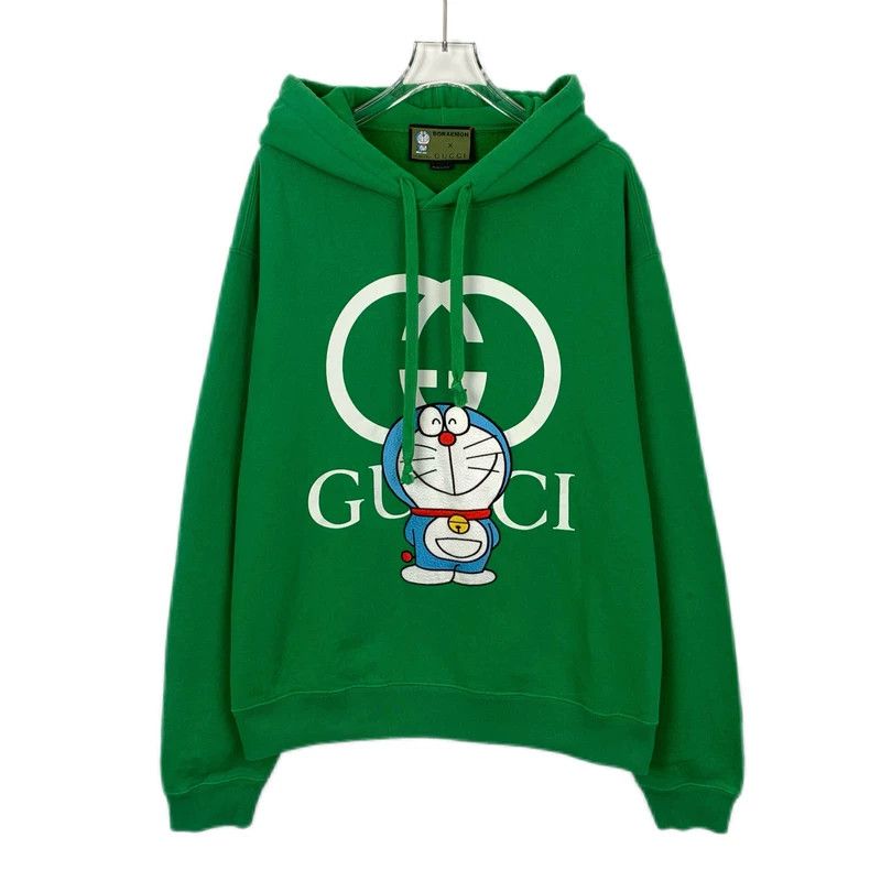 GucciDoraemon co-branded green logo printed cotton hooded d