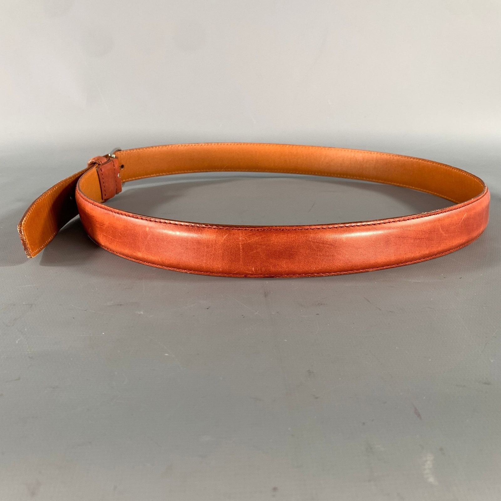 Other LONGHI Size 38 Brown Mahagony Crackled Leather Belt Size 38 - 4 Thumbnail