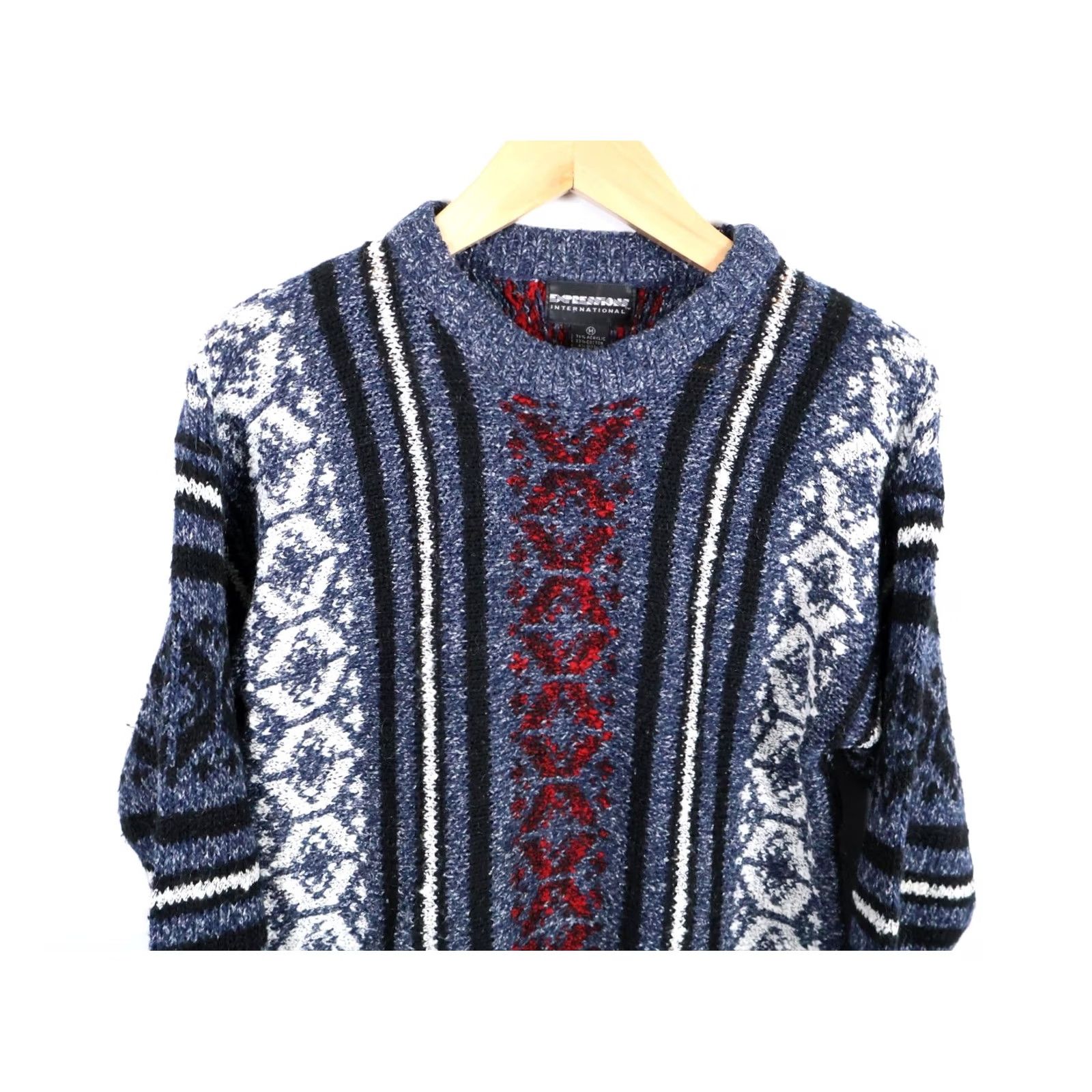 Vintage VINTAGE Expressions Sweater Men's Medium Blue Geometric Snowflake Pattern Knit 90s Size US M / EU 48-50 / 2 - 4 Thumbnail