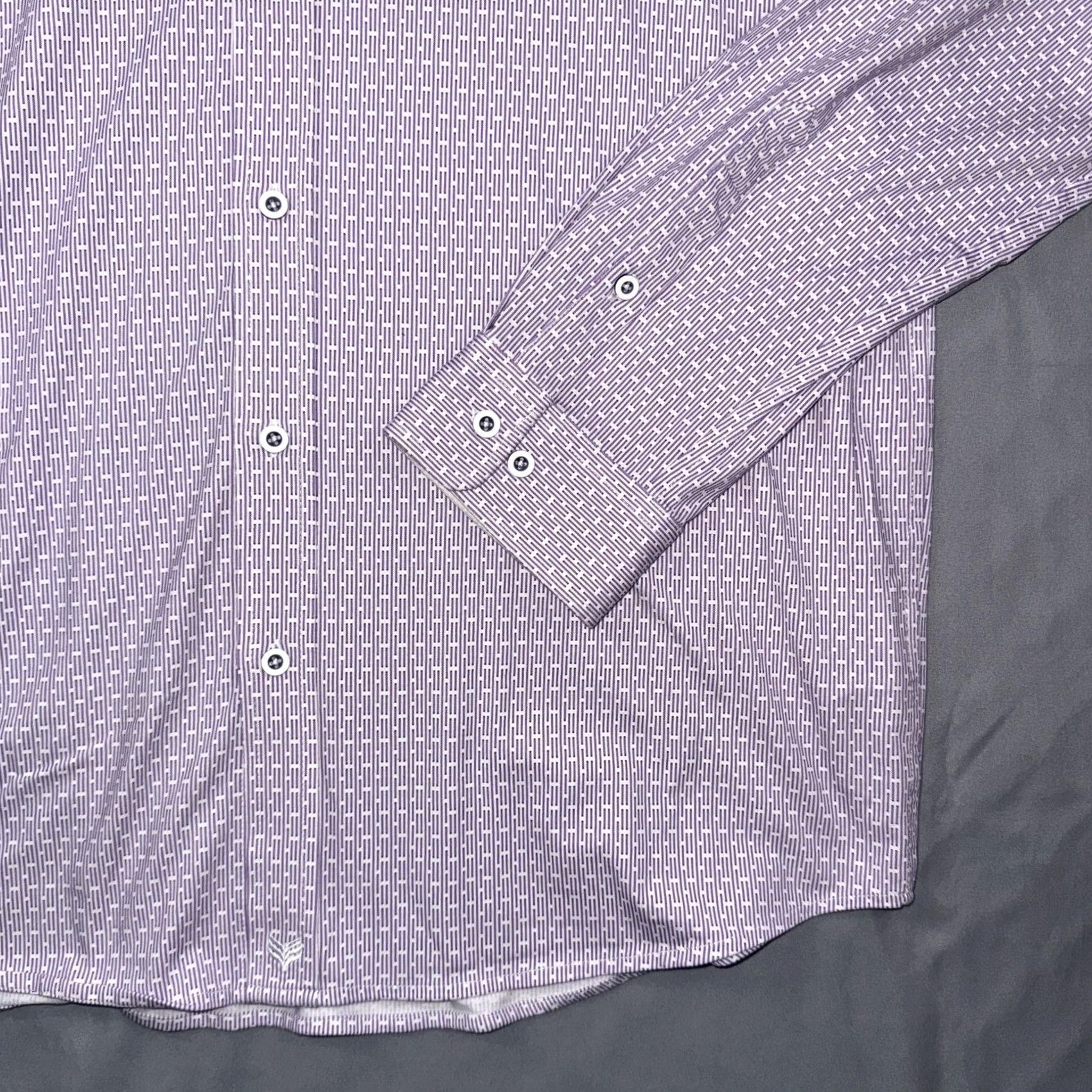 Vintage Buttercloth Shirt Mens 2XL Purple Geometric Slim Fit Stretch Dress Long Sleeve Size 48R - 5 Thumbnail