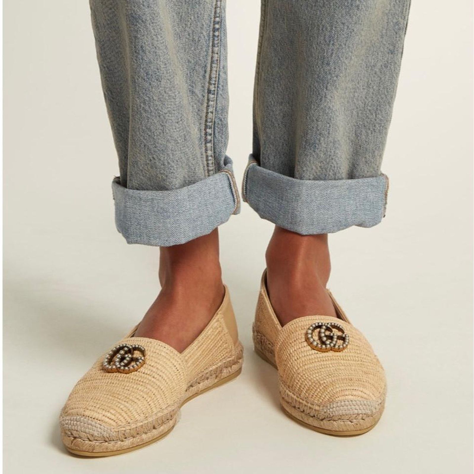Gucci Marmont GG pearl Pilar collapsible raffia espadrilles flats Size US 6 / IT 36 - 3 Thumbnail