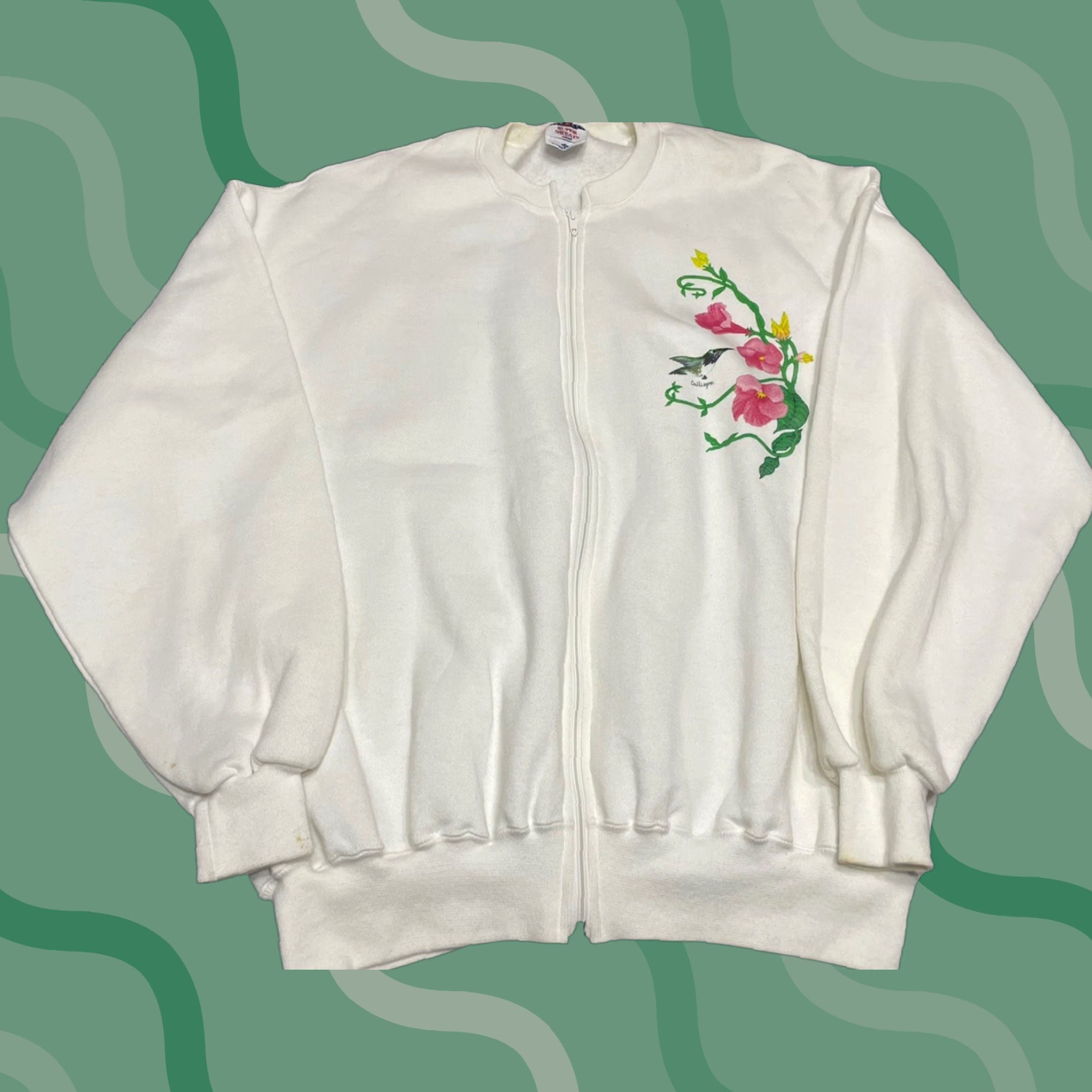 Vintage VINTAGE Humming Bird Sweatshirt White Flower Garden Sweater USA Womens XL Zip L1 Size XL / US 12-14 / IT 48-50 - 1 Thumbnail