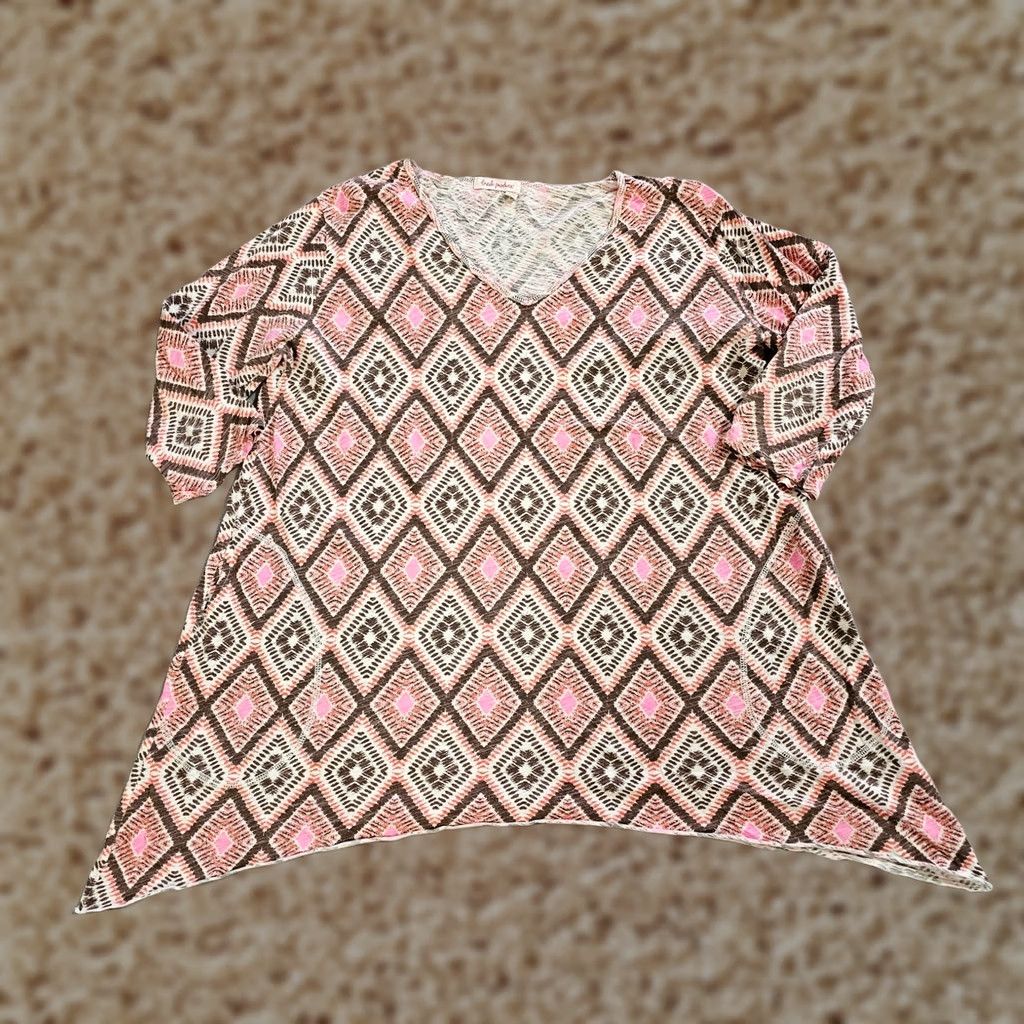 Pinko Fresh Produce Top Shirt Womens XL Pink Brown Short Sleeve Flowy Pockets Casual Size XL / US 12-14 / IT 48-50 - 1 Thumbnail